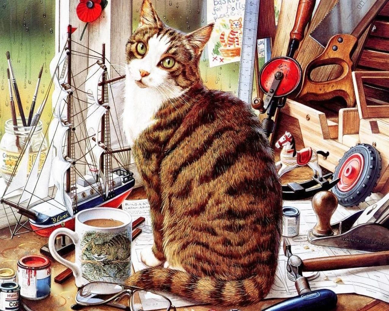 Collections: Lovely Paintings. Cat painting, Cat art illustration, Cat art