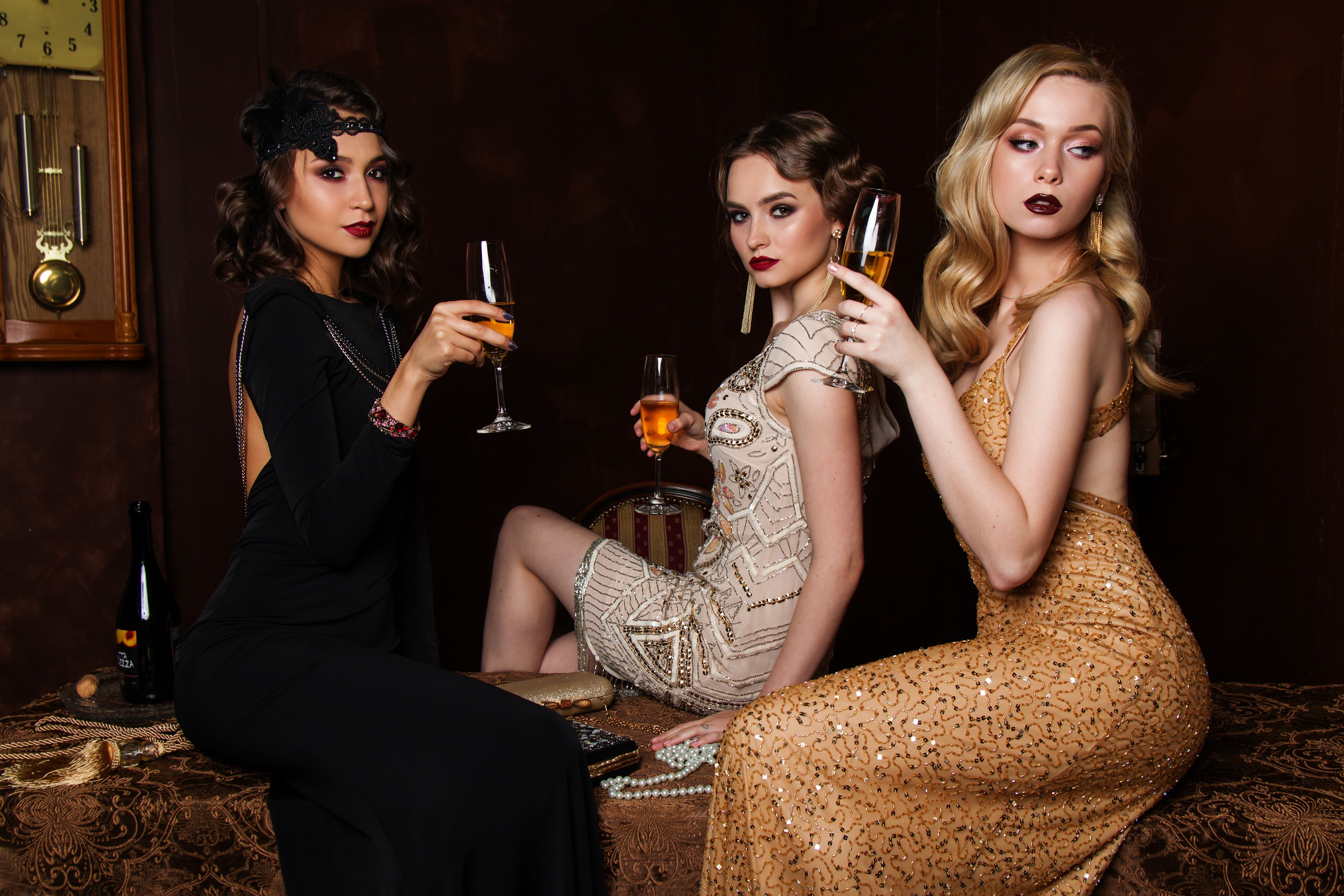 Three Beautiful Women Drinking Wine 4k Ultra HD Wallpaper