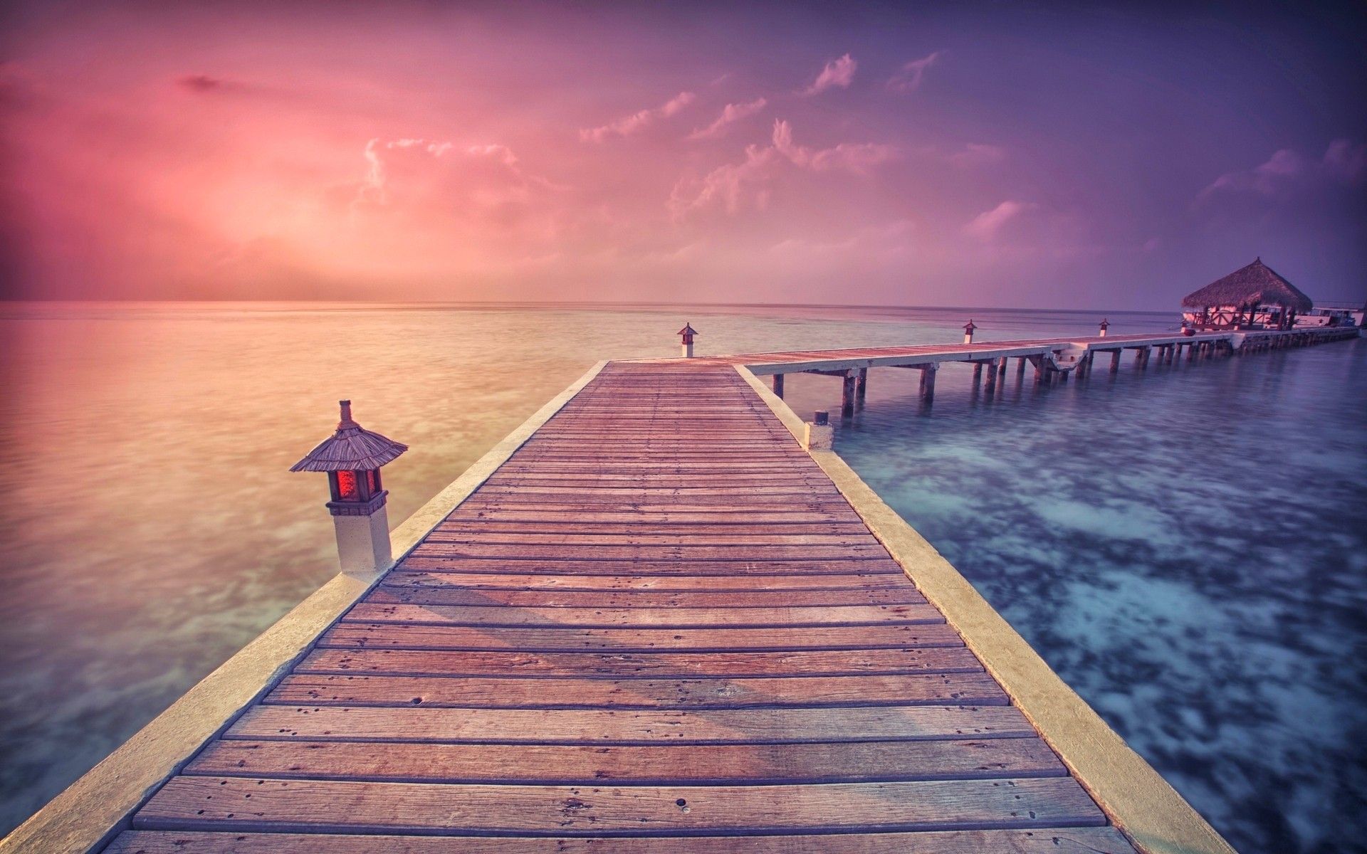Wallpaper, sunlight, landscape, sunset, sea, nature, clouds, beach, sunrise, evening, morning, coast, sun rays, horizon, tropical, summer, pier, dusk, walkway, cloud, dawn, ocean, boardwalk 1920x1200