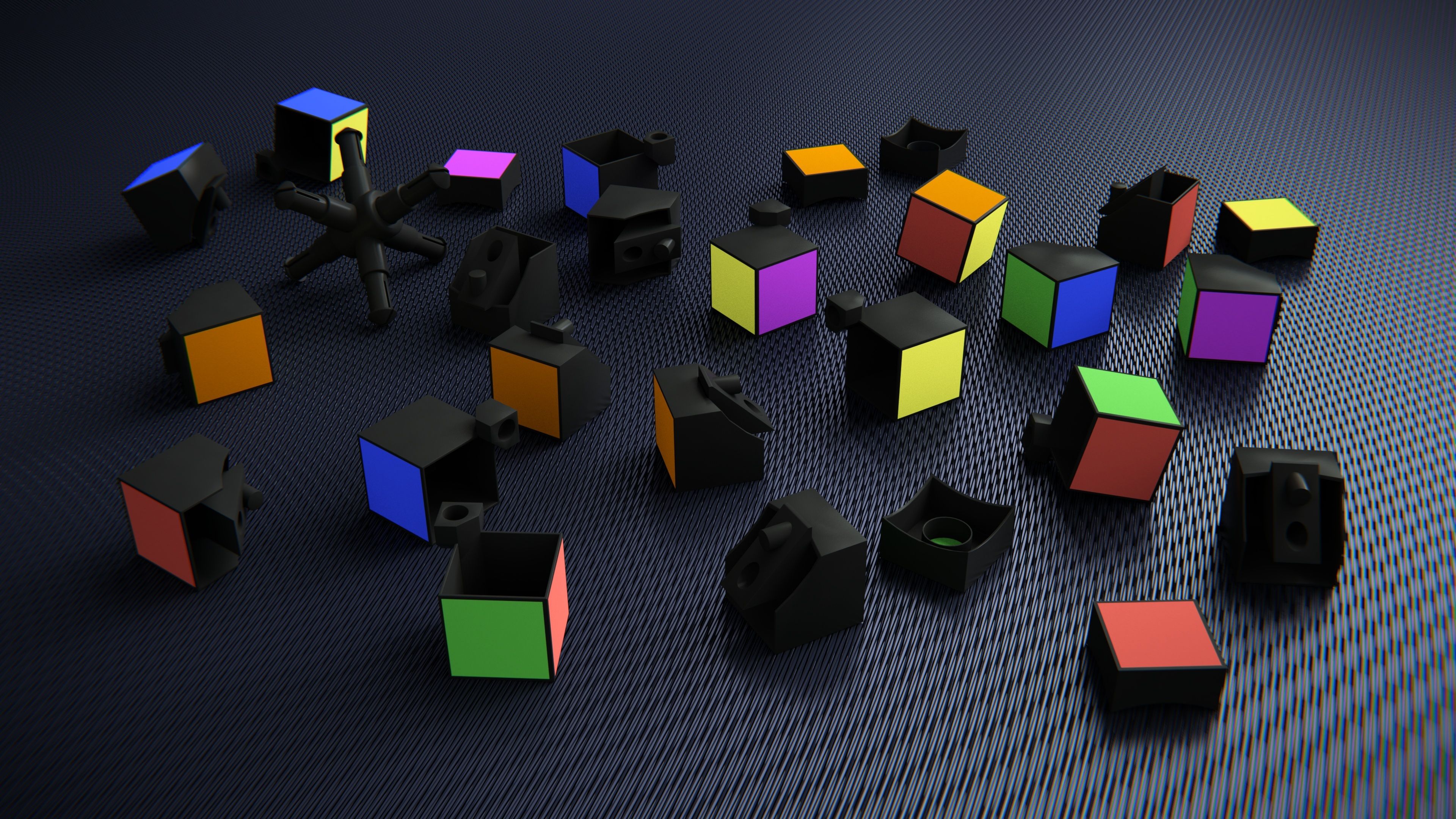 3D Rubik's Cube Disassembled 4K UHD Wallpaper