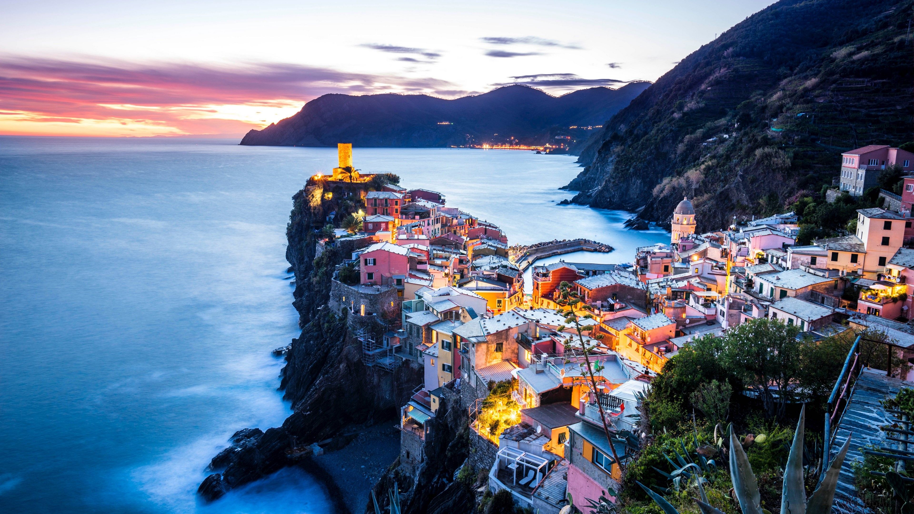 coastal city, coast, sea, mountains, vernazza, italy 4k wallpaper. Mocah HD Wallpaper