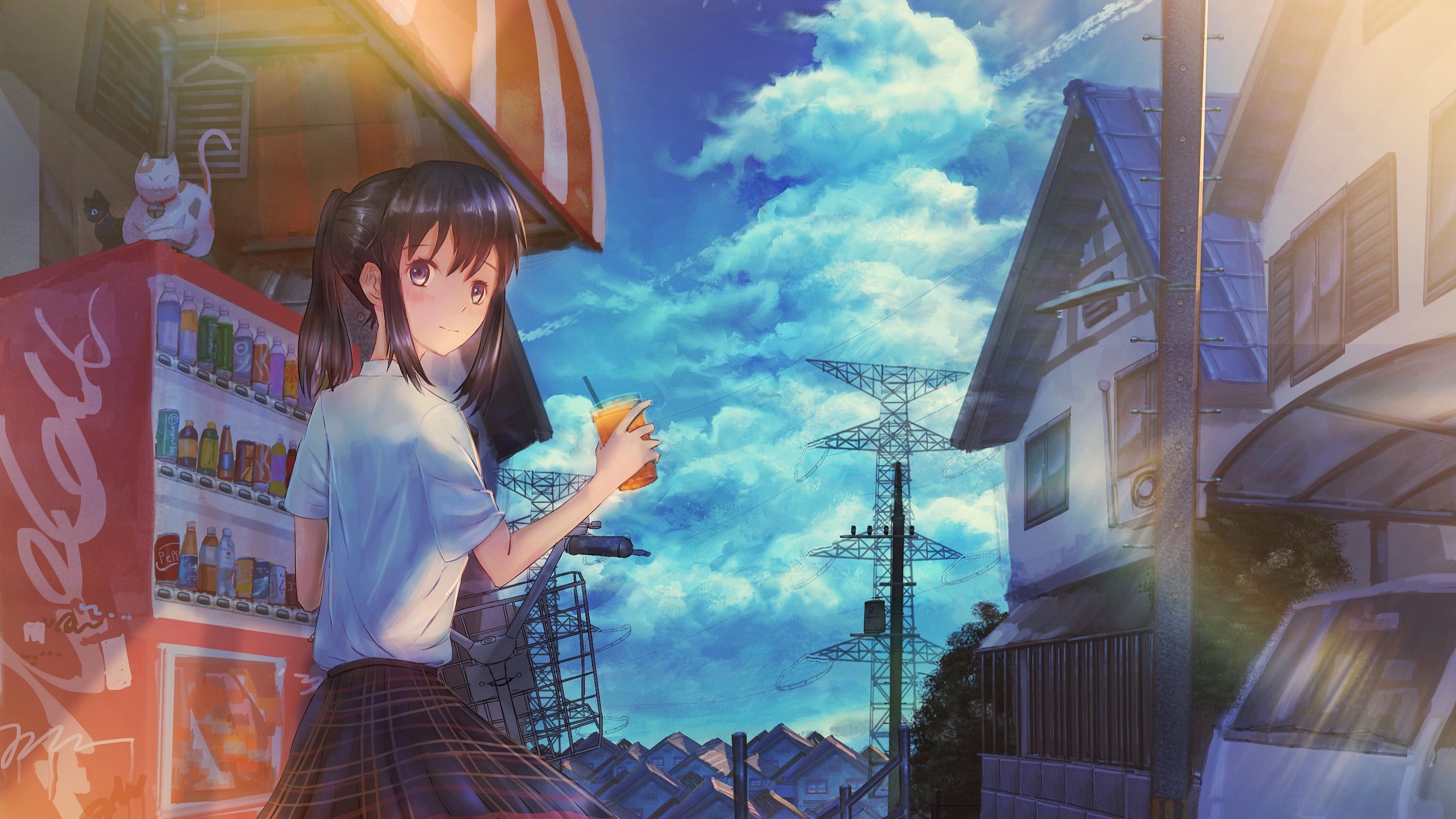Anime School Girl With Summer Drink 1152x864 Resolution HD 4k Wallpaper, Image, Background, Photo and Picture