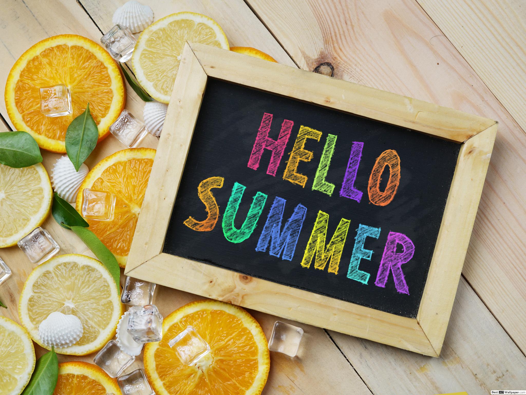 Hello Summer board sign with refreshing lemon HD wallpaper download