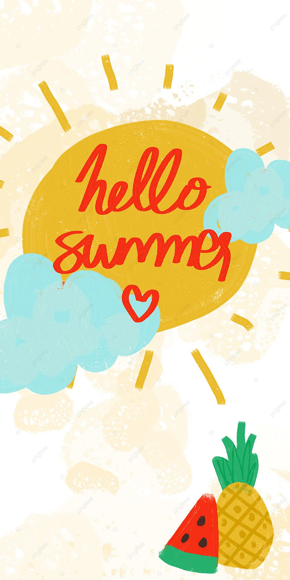 Hello Summer Wallpaper Background Cheerful With Watermelon And Pineapple, Hello Summer, Summer, Happy Summer Background Image for Free Download