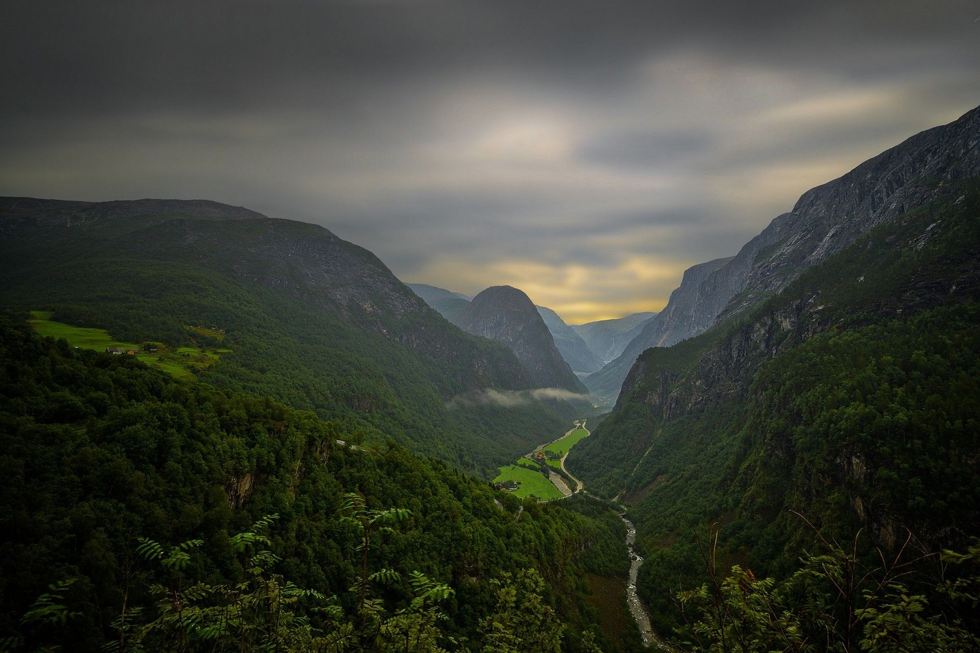 Photography Landscape Nature Mountains River Road Forest Clouds Canyon Summer Valley House Norway Wallpaper:1920x1280