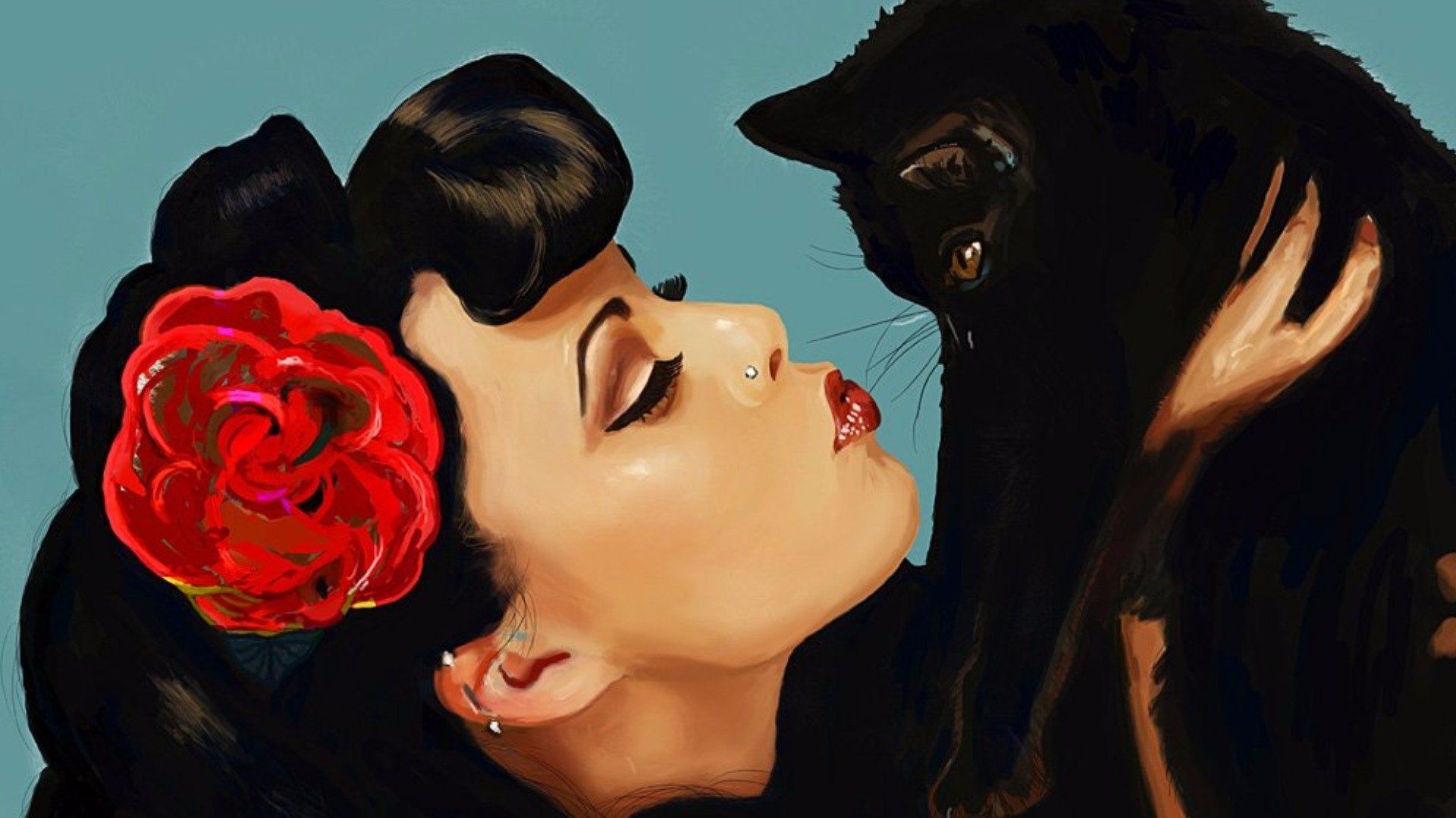 Fantasy Vintage Girl with Cat HD Wallpaper. Background Imagex1080