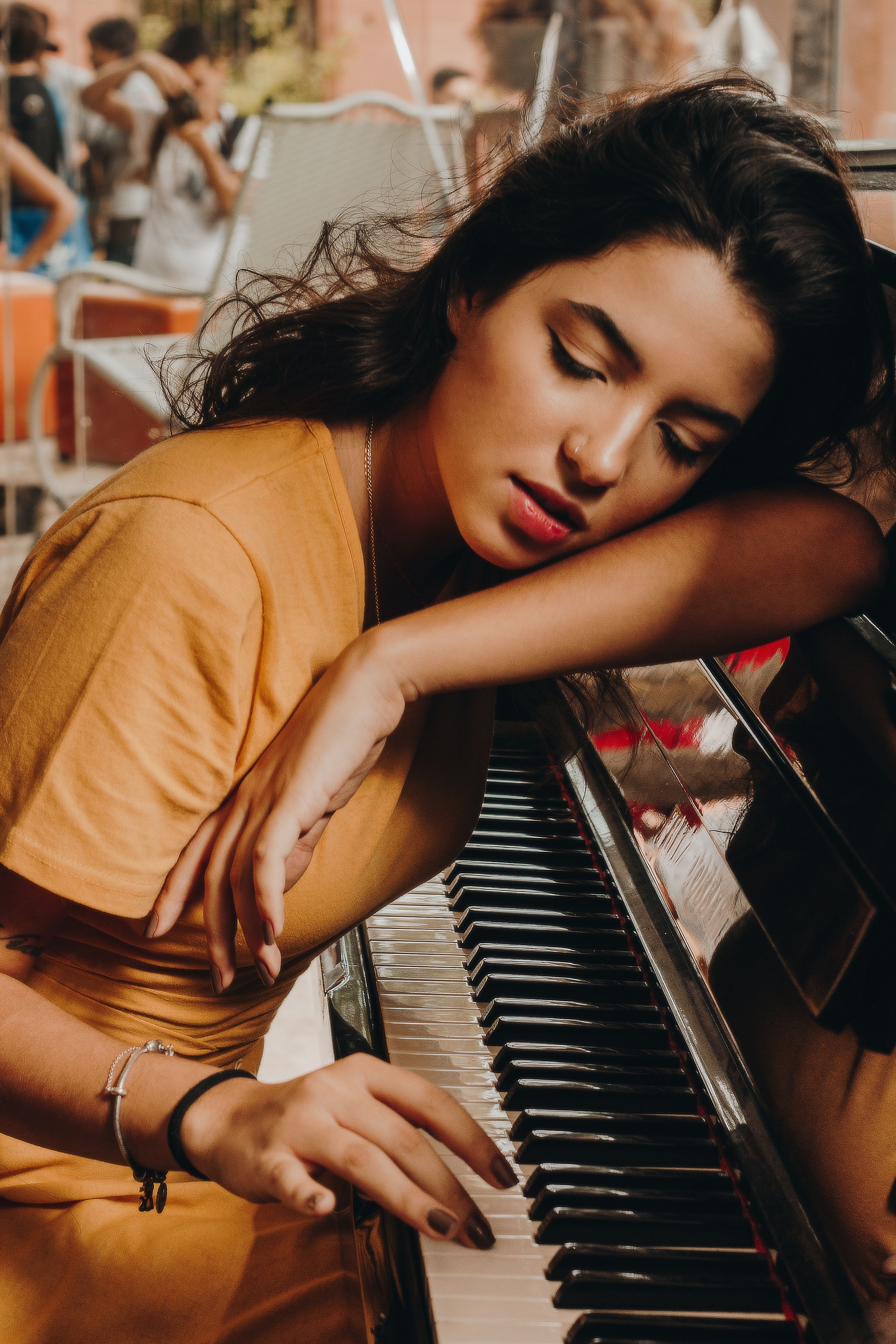 Woman Lying Her Head on Piano · Free