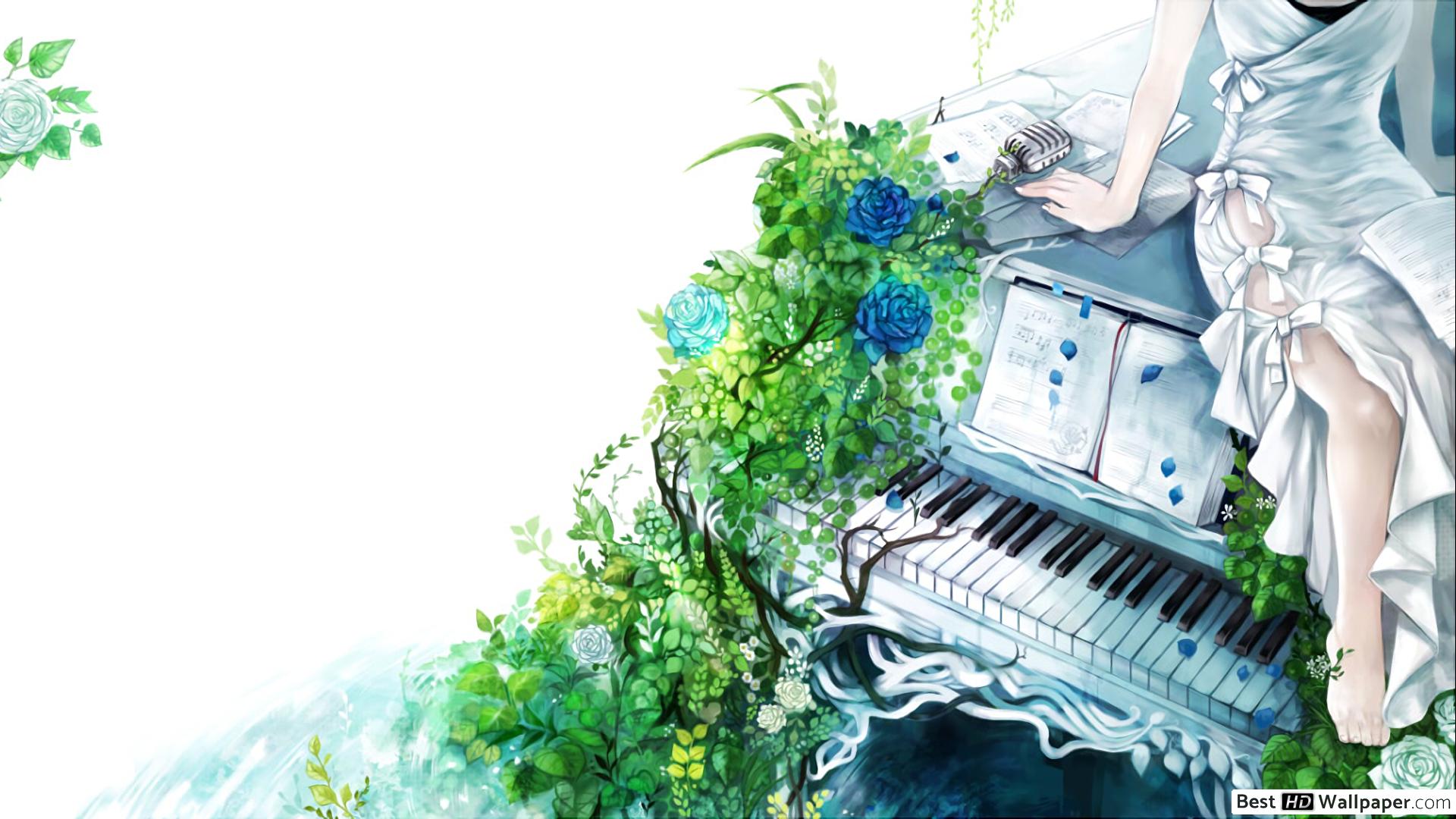 Girl sitting on the piano HD wallpaper download