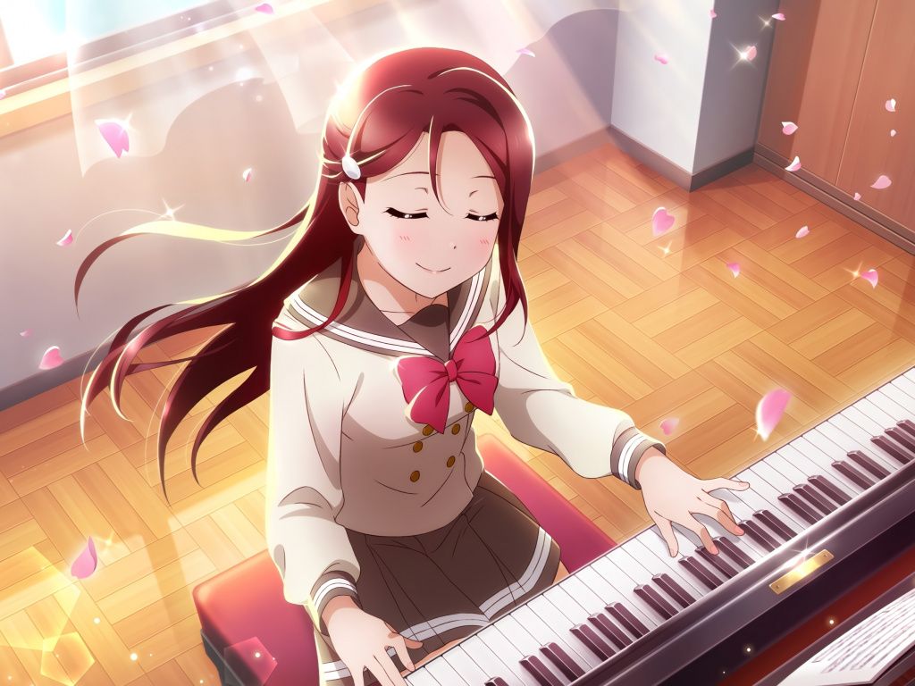 Piano Play, Love Live, Anime Girl, Redhead Wallpaper Sakurauchi Cards