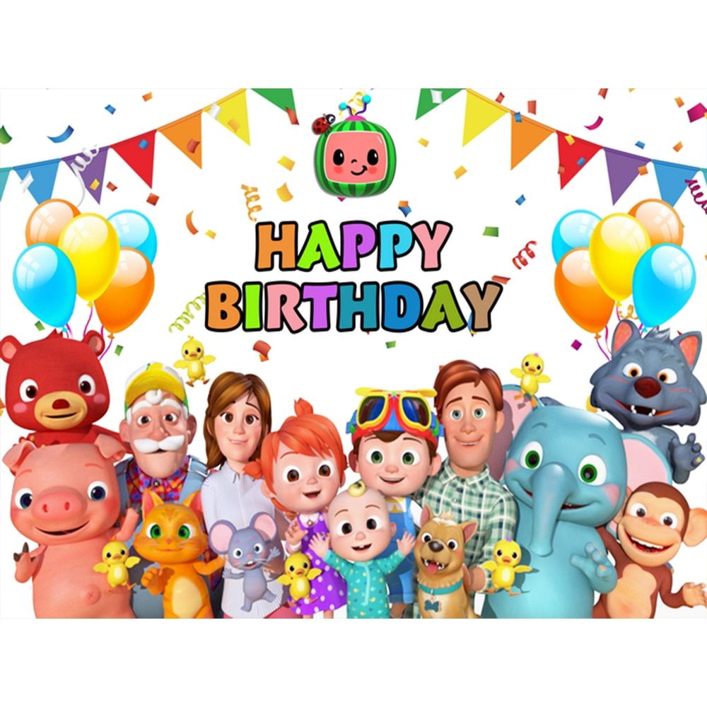 Photo Background Cocomelon Baby Kids Happy Birthday Party Decorations Banner Cocomelon Family Children Photography Backdrops at the price of $4.50 in aliexpress.com