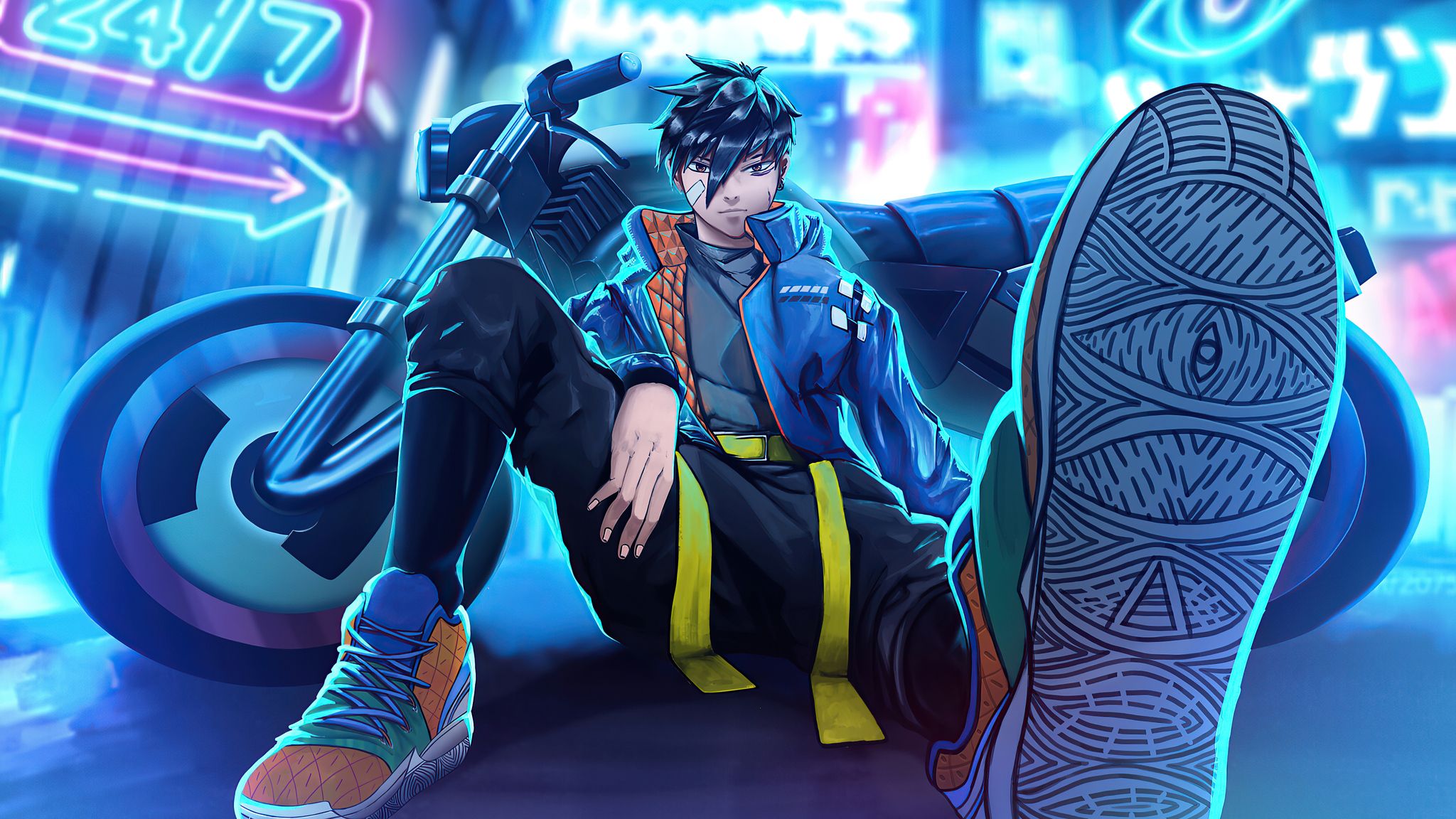 Neon City Biker Boy 4k 2048x1152 Resolution HD 4k Wallpaper, Image, Background, Photo and Picture