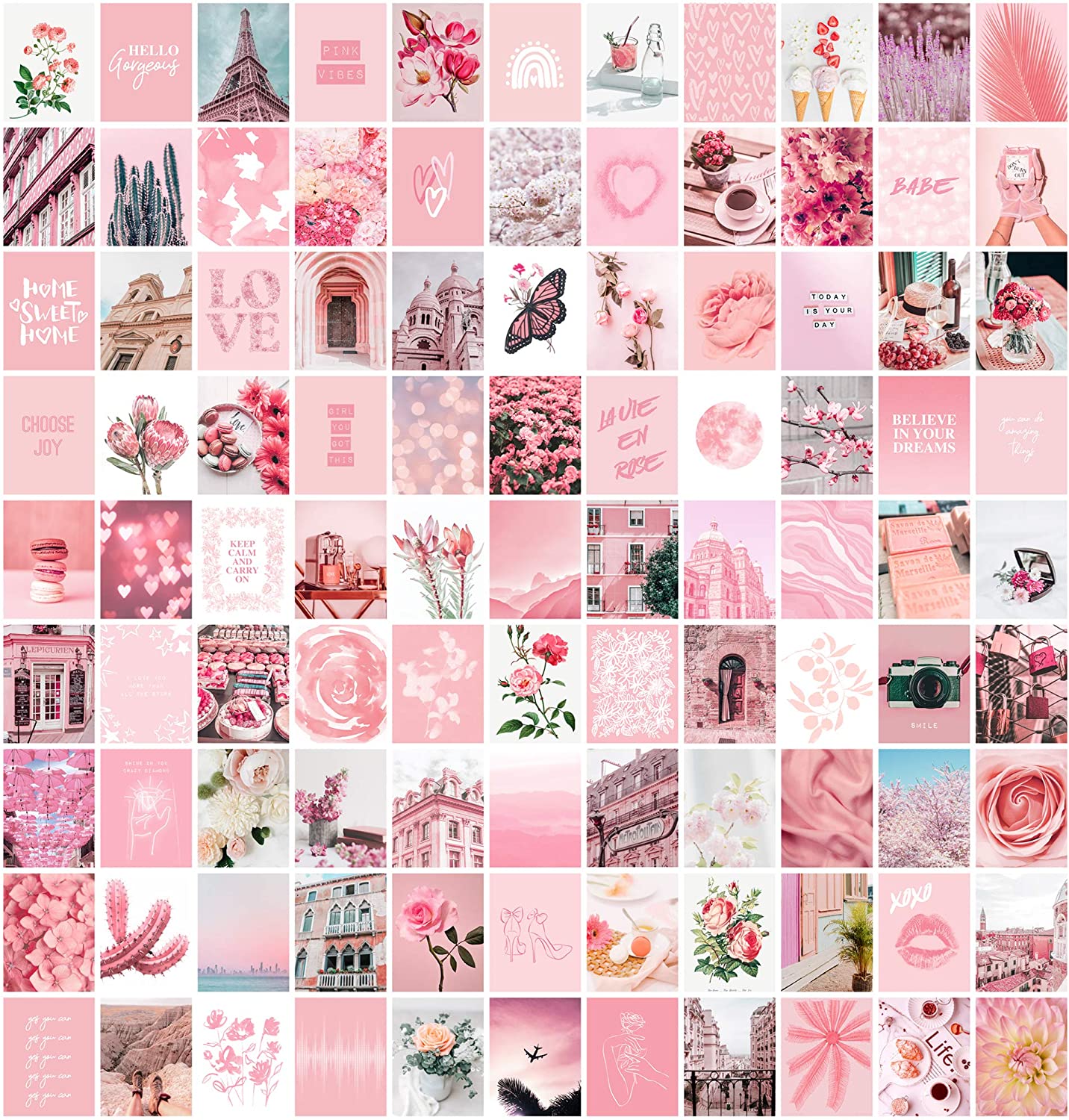 Artivo Pink Aesthetic Wall Collage Kit, 100 Set 4x6 inch, Room Decor for Teen Girls, Pretty Blush Pink Wall Art Print, Dorm Photo Collection, Small Posters for Room Aesthetic: Wall Art