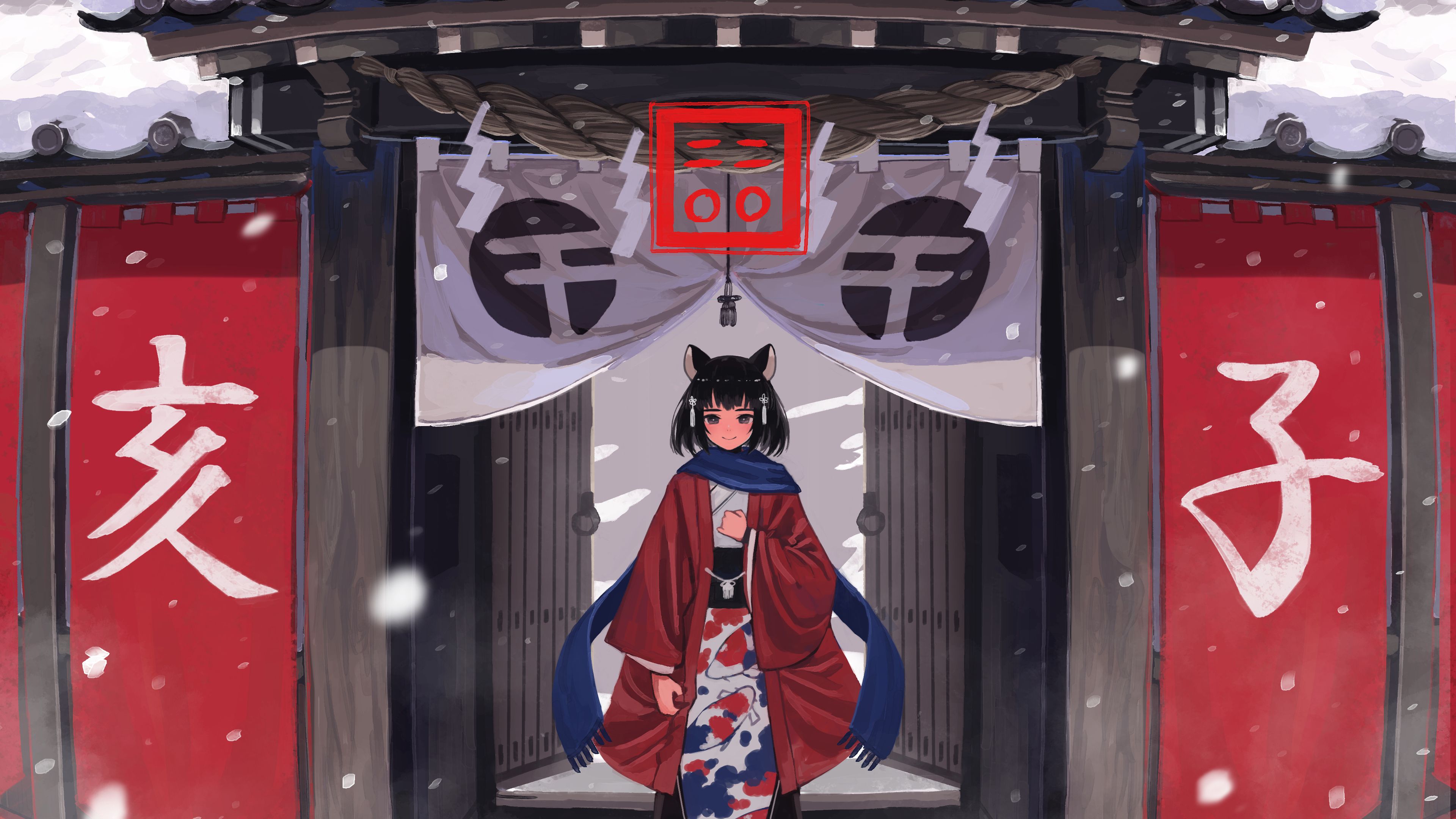 Anime Girl Coming Out From Temple 4k 4k HD 4k Wallpaper, Image, Background, Photo and Picture