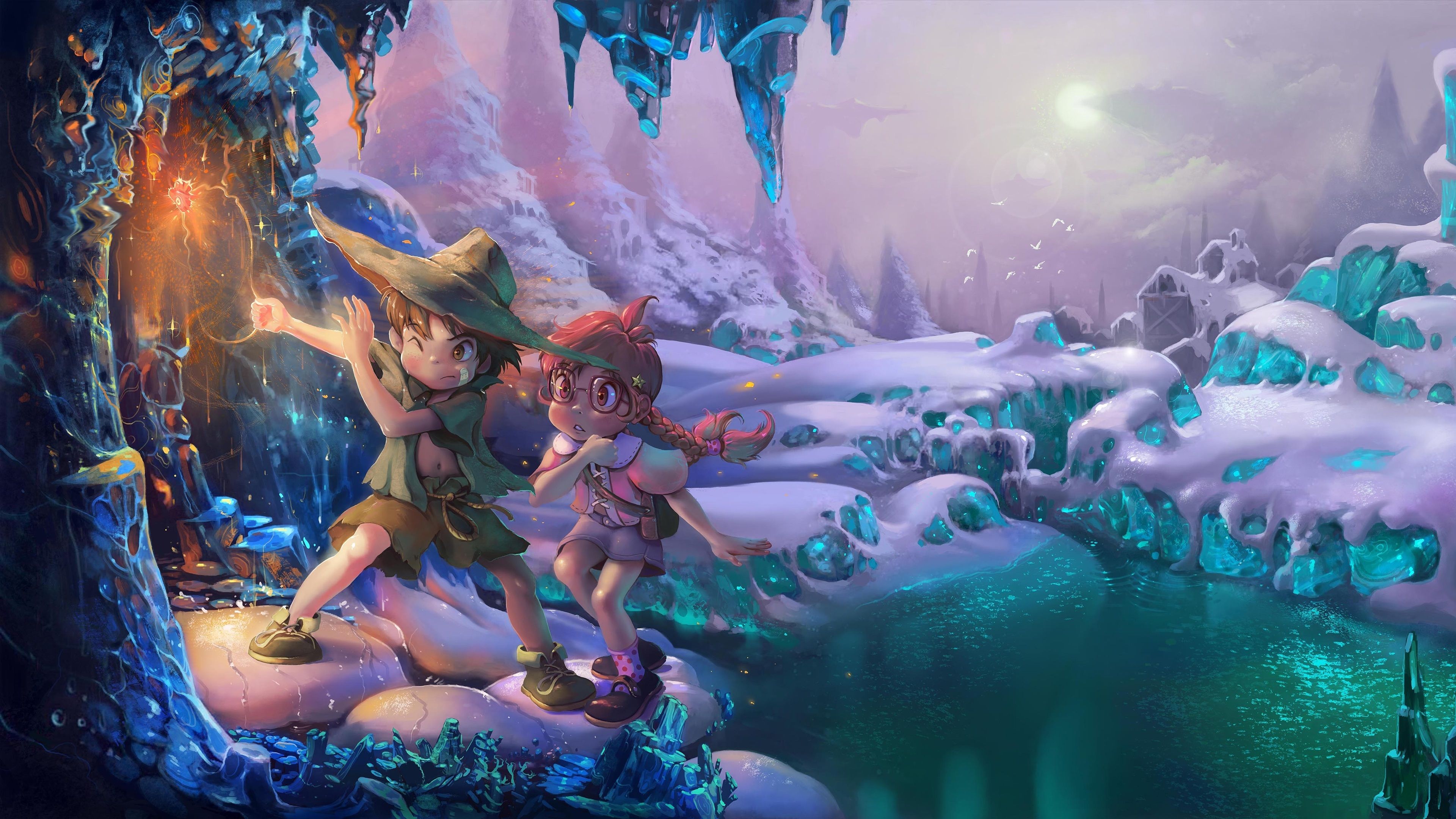 Wallpaper Child, girl and boy, snow, winter, magic, art picture 3840x2160 UHD 4K Picture, Image