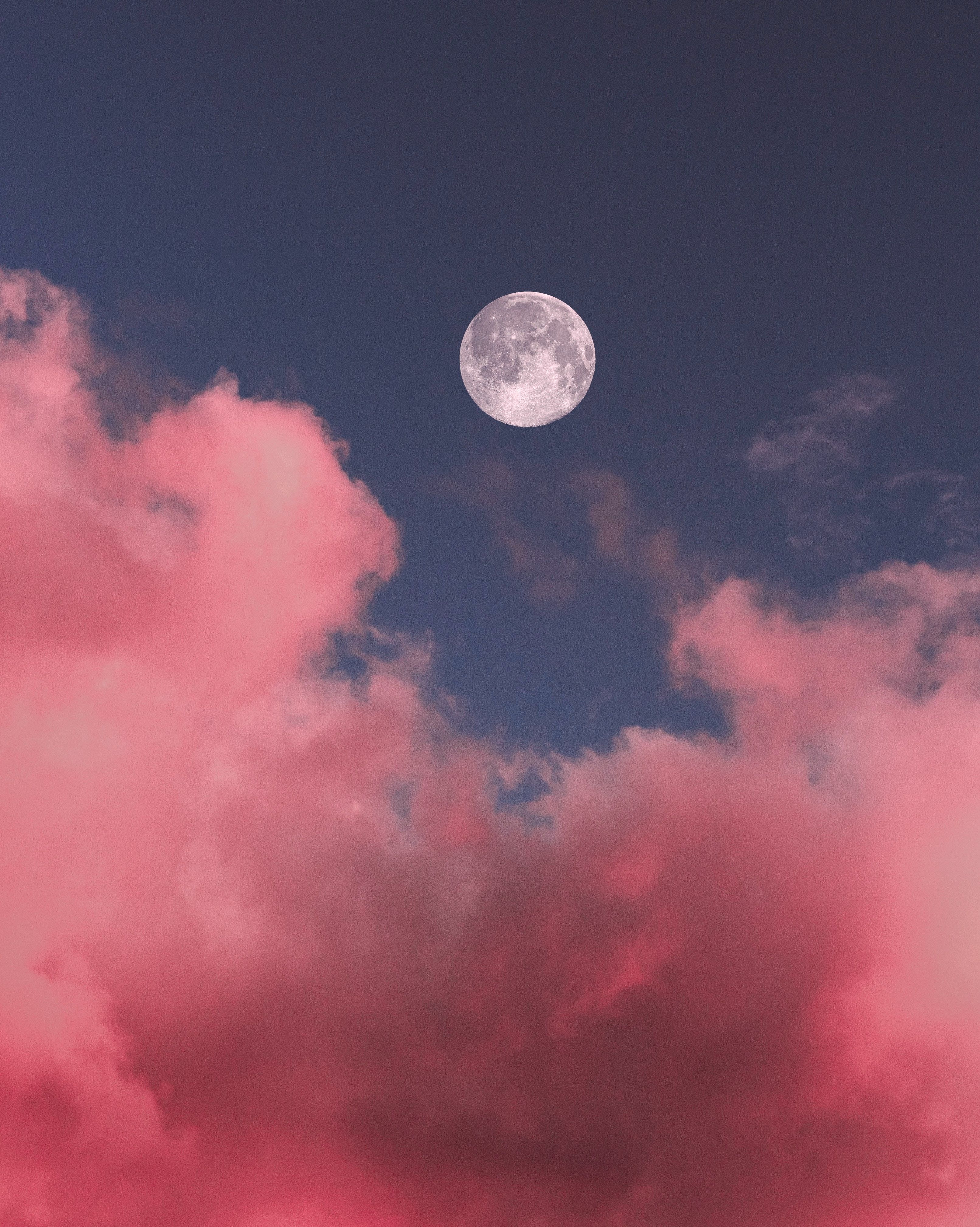 Wallpaper Moon, Clouds, Pink, Sky, Full Moon