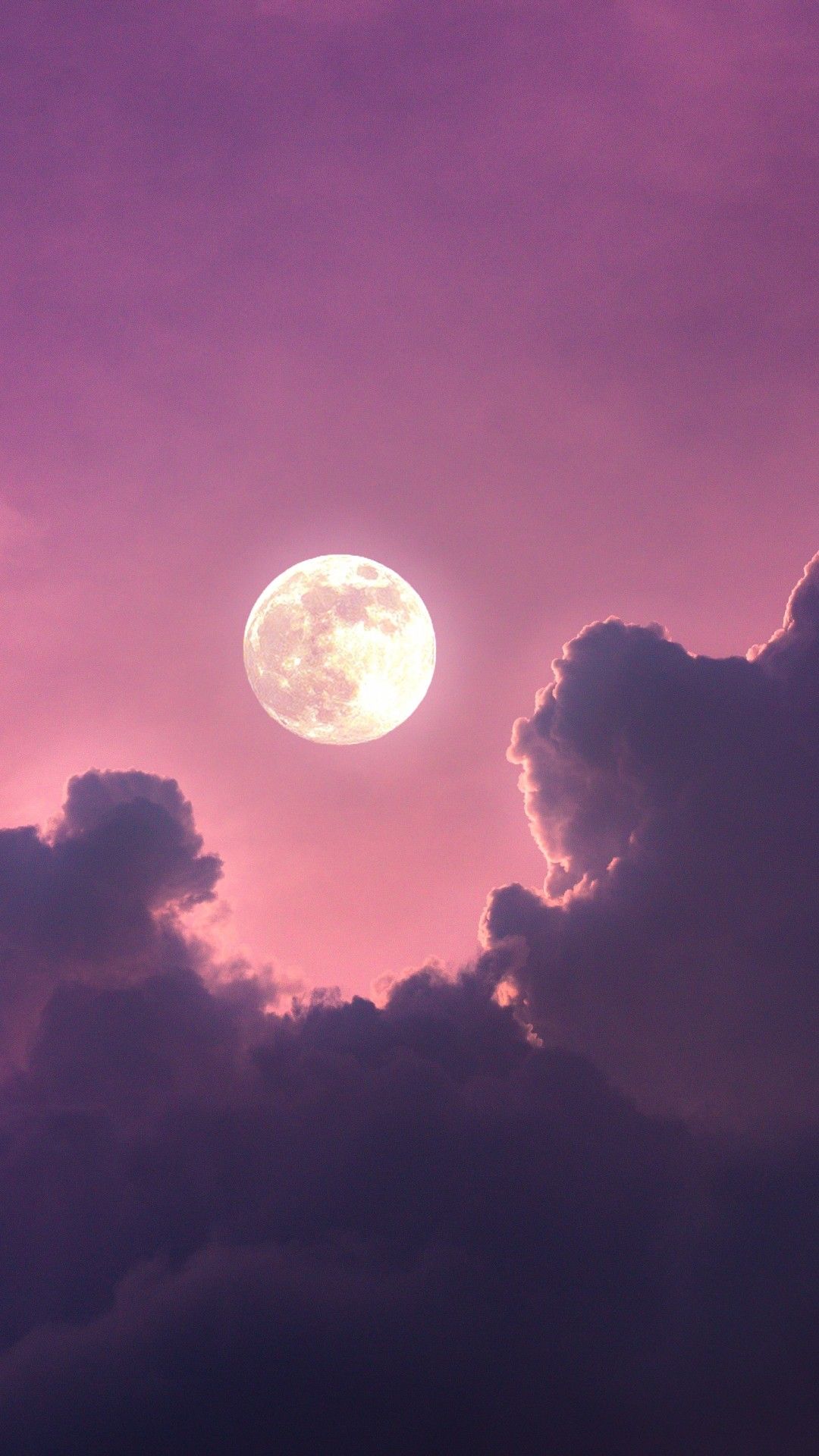 Full moon 4K Wallpaper, Clouds, Pink sky, Scenic, Aesthetic, Nature
