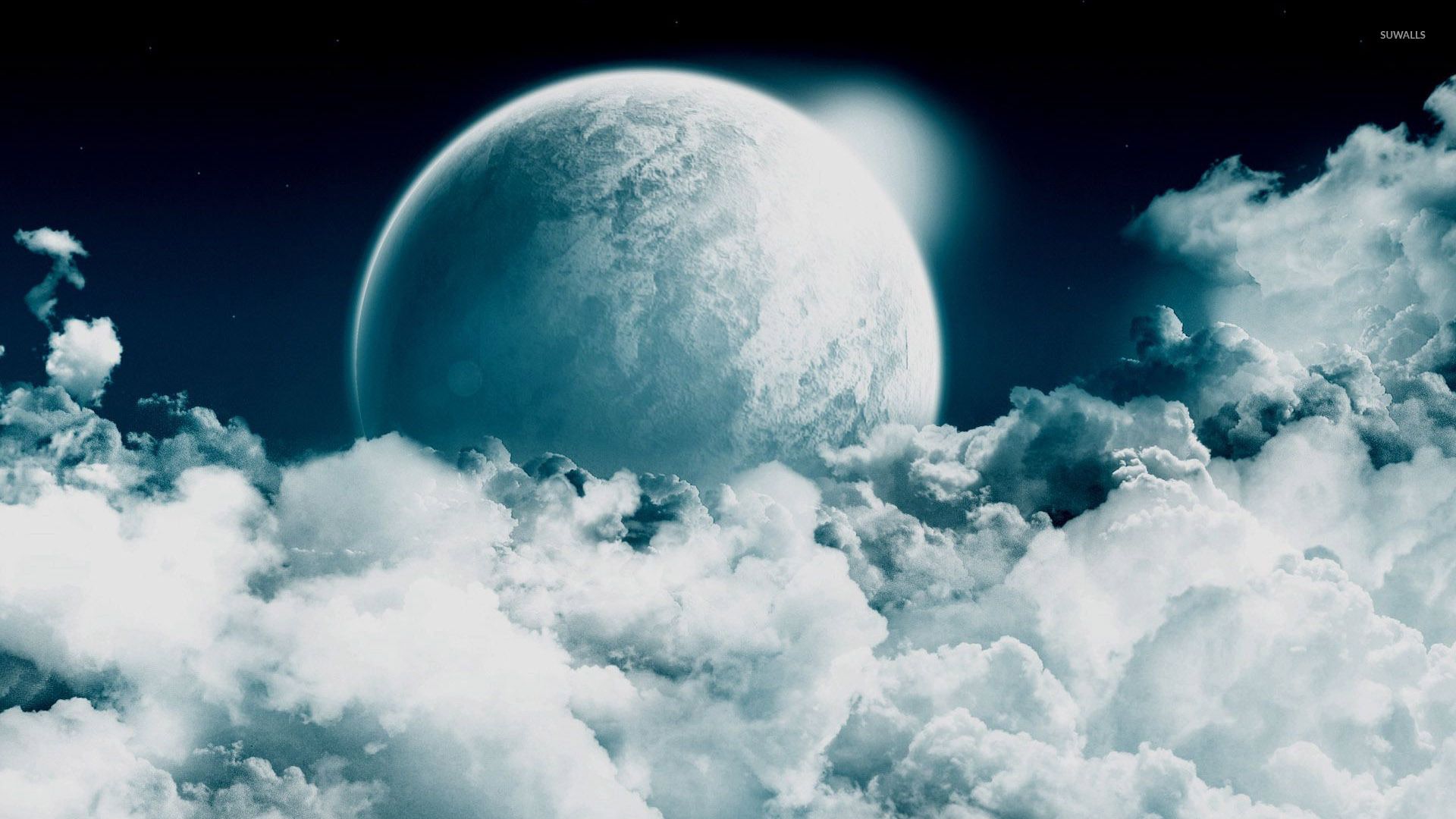 Moon rising from the clouds wallpaper Art wallpaper
