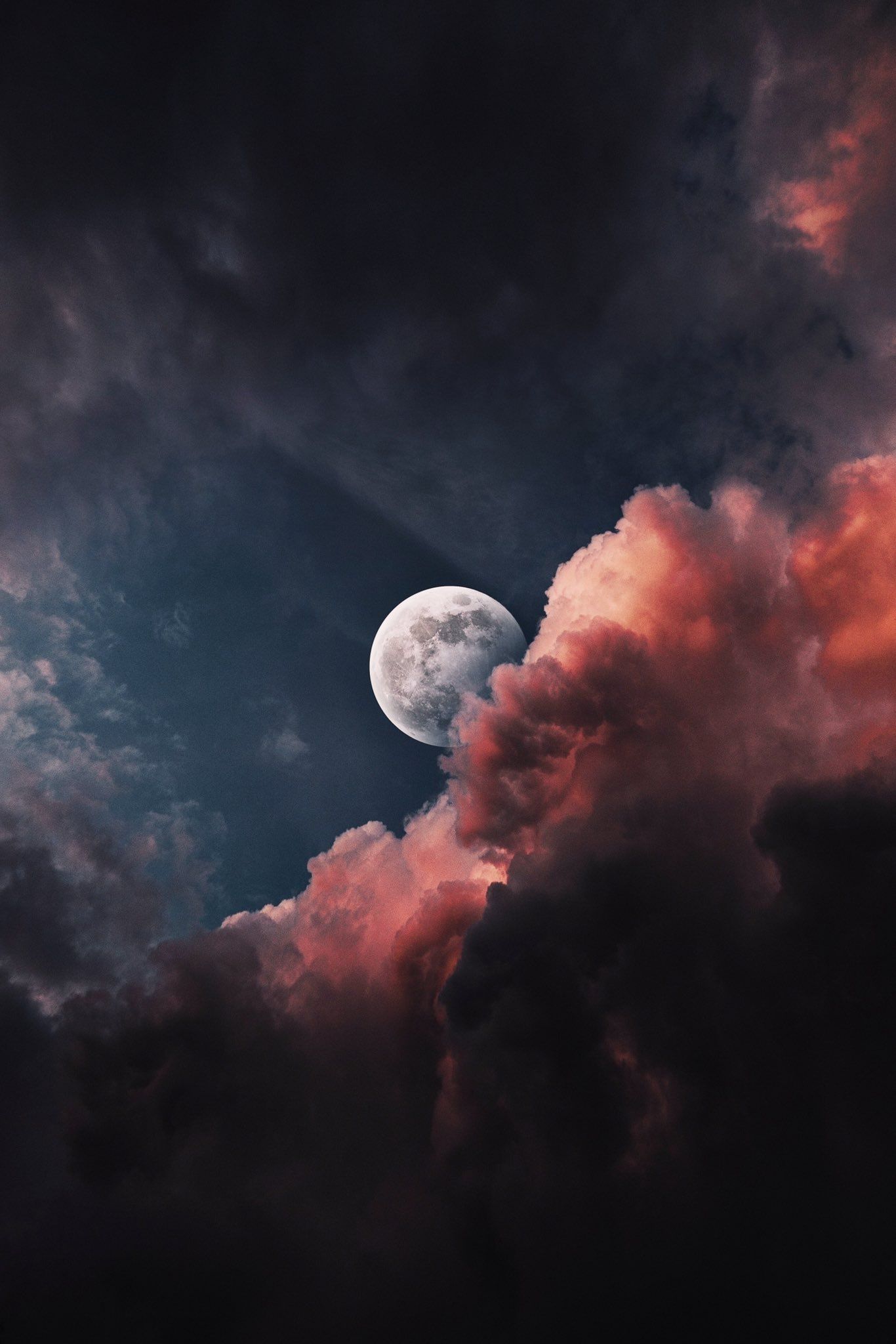 Wallpaper, Moon, clouds, sky, portrait display 1366x2048