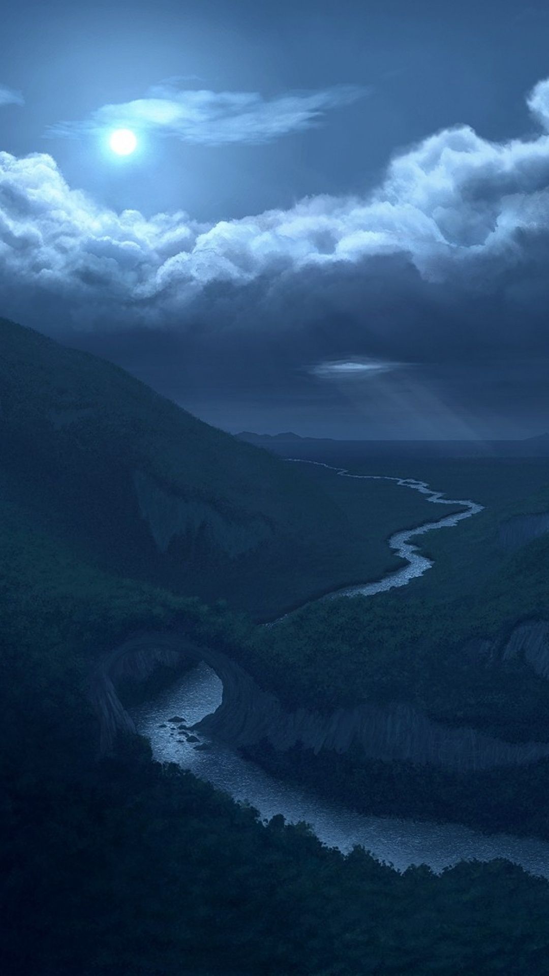 Moon Clouds Mountains River Smartphone Wallpaper HD ⋆ GetPhotos