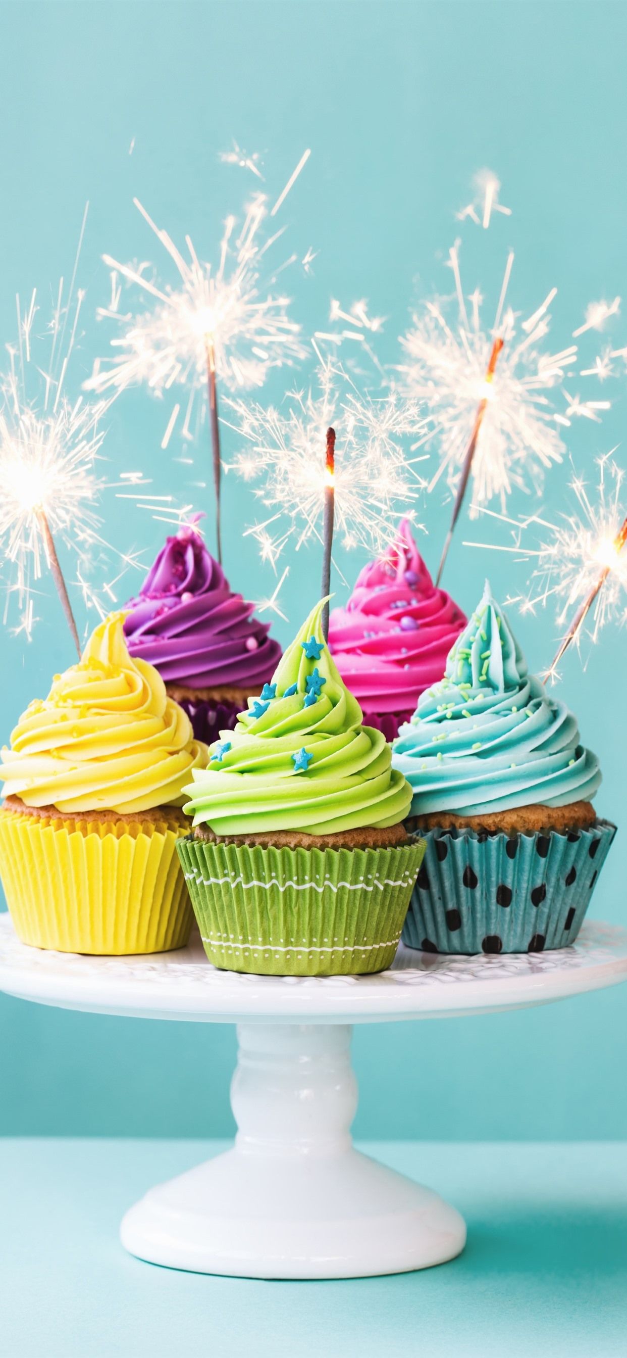 Wallpaper Colorful cupcakes, cream, fireworks, sparks, Birthday 5120x2880 UHD 5K Picture, Image