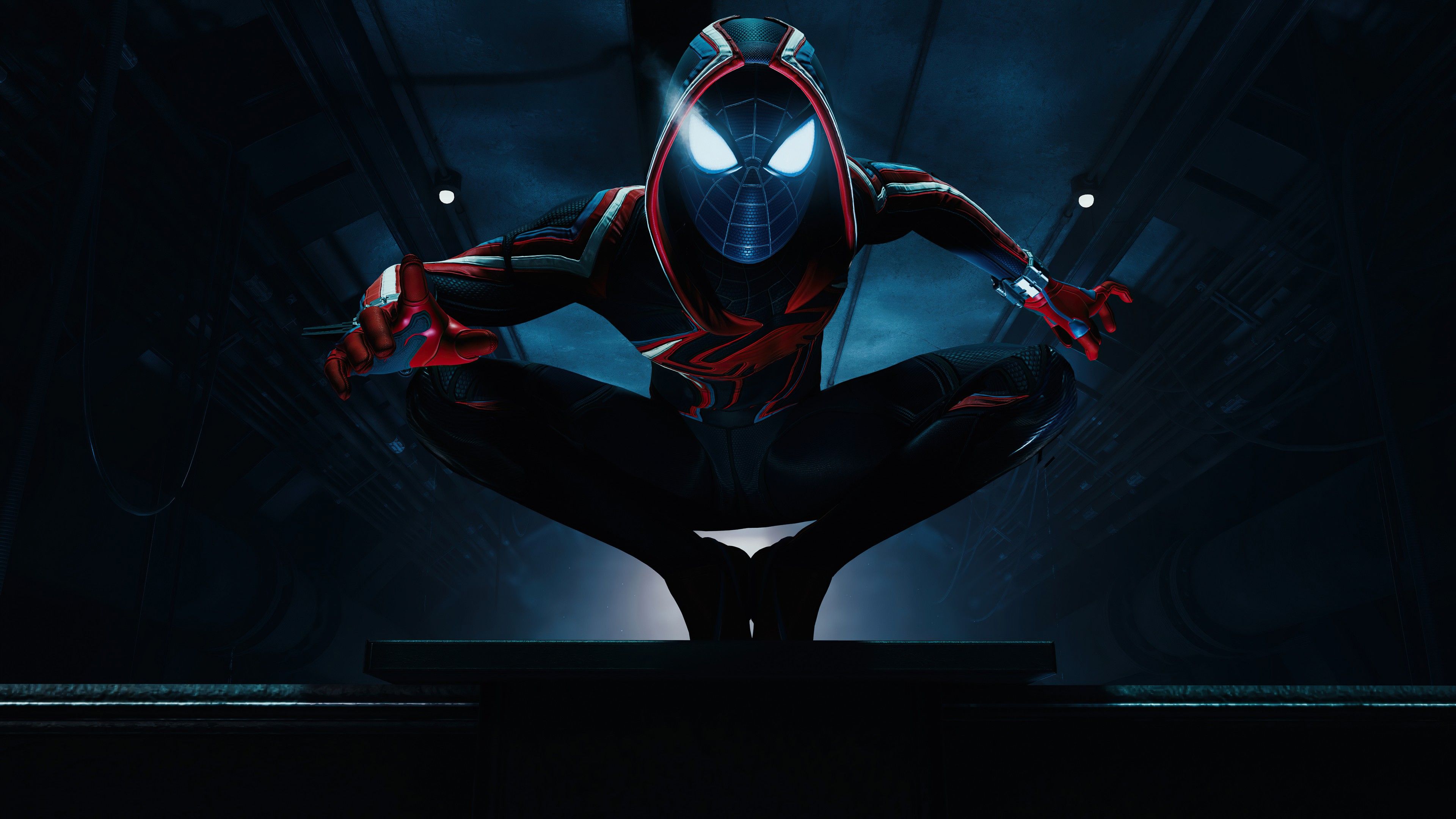 Marvel's Spider Man: Miles Morales 4K Wallpaper, Photo Mode, Dark Background, PlayStation 2020 Games, 5K, Games