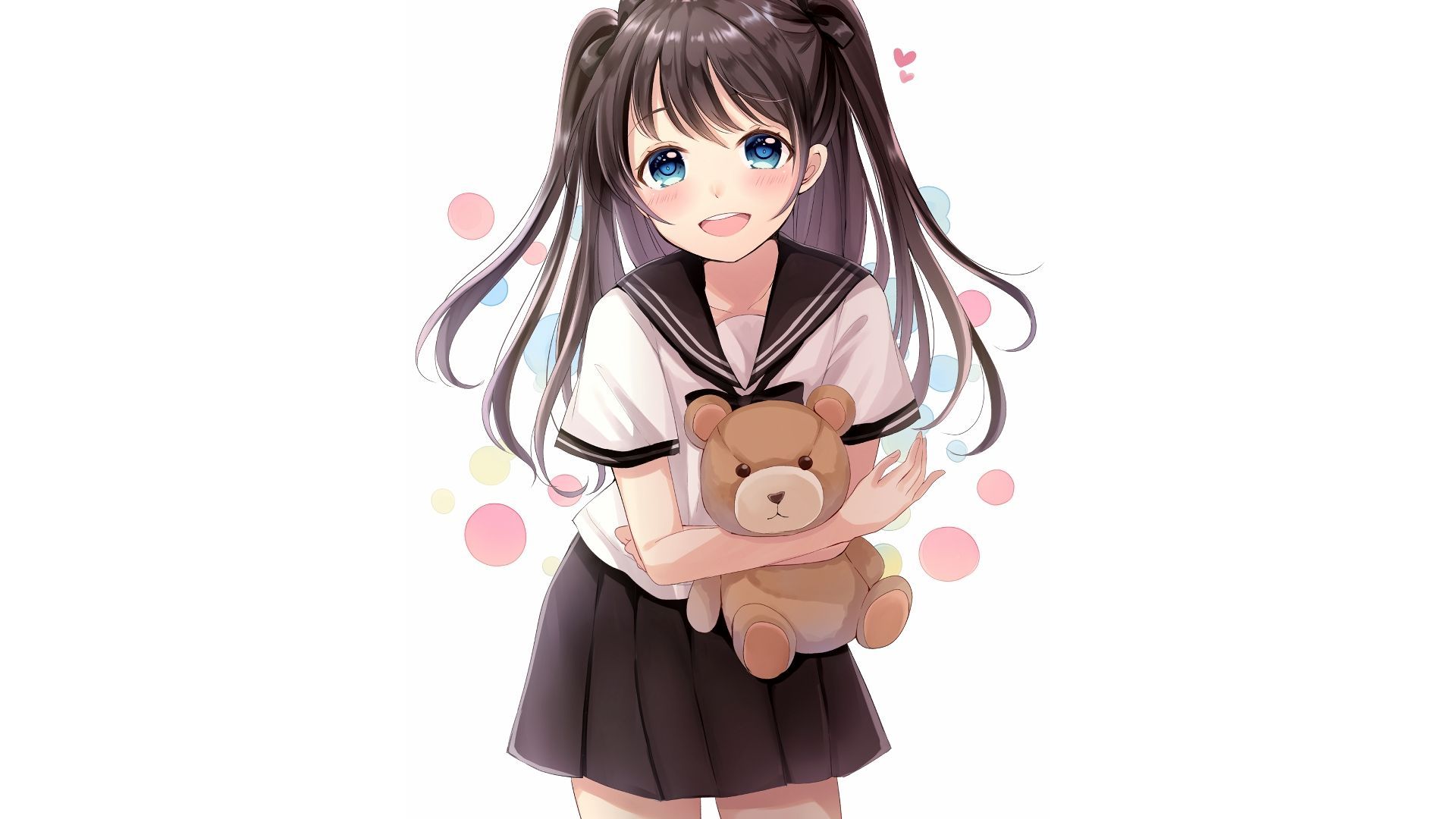 Desktop Wallpaper Cute Girl Anime, Teddy Bear, Original, HD Image, Picture, Background, Debf11