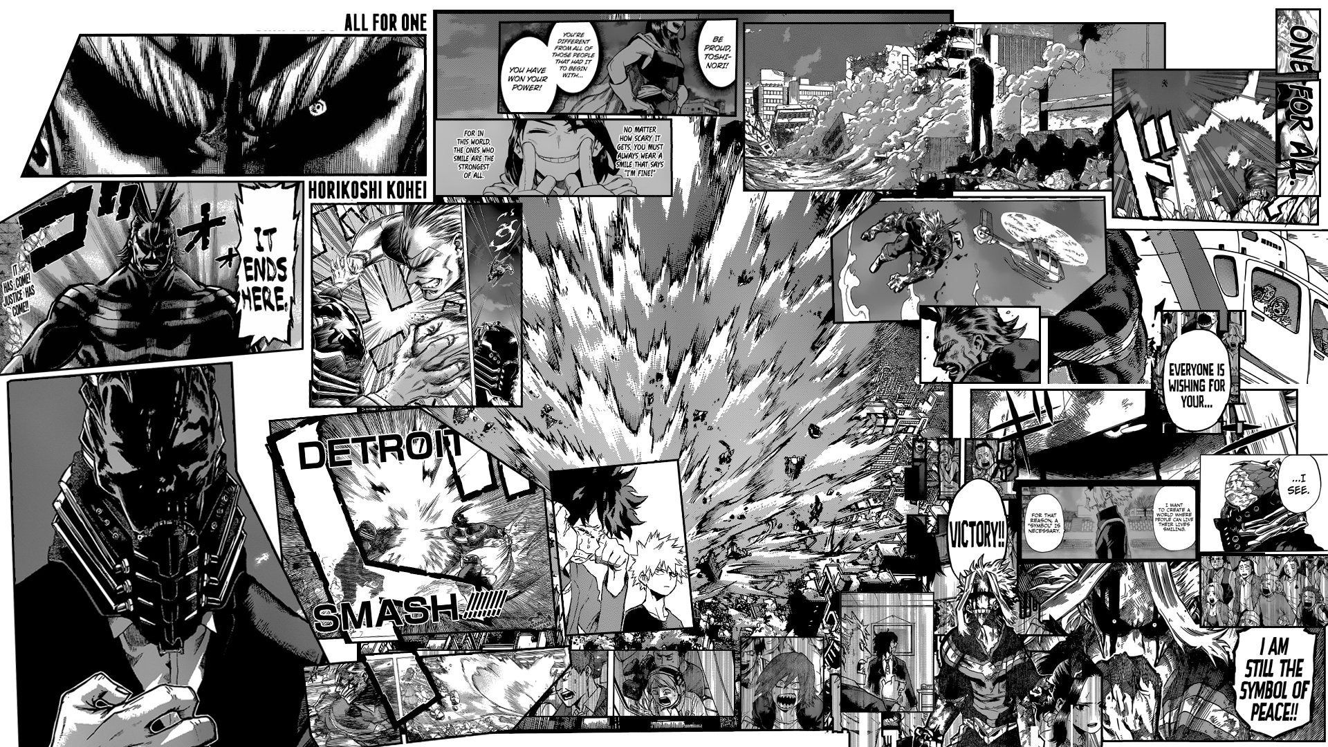 Manga collage wallpaper of the most hype moment in the manga