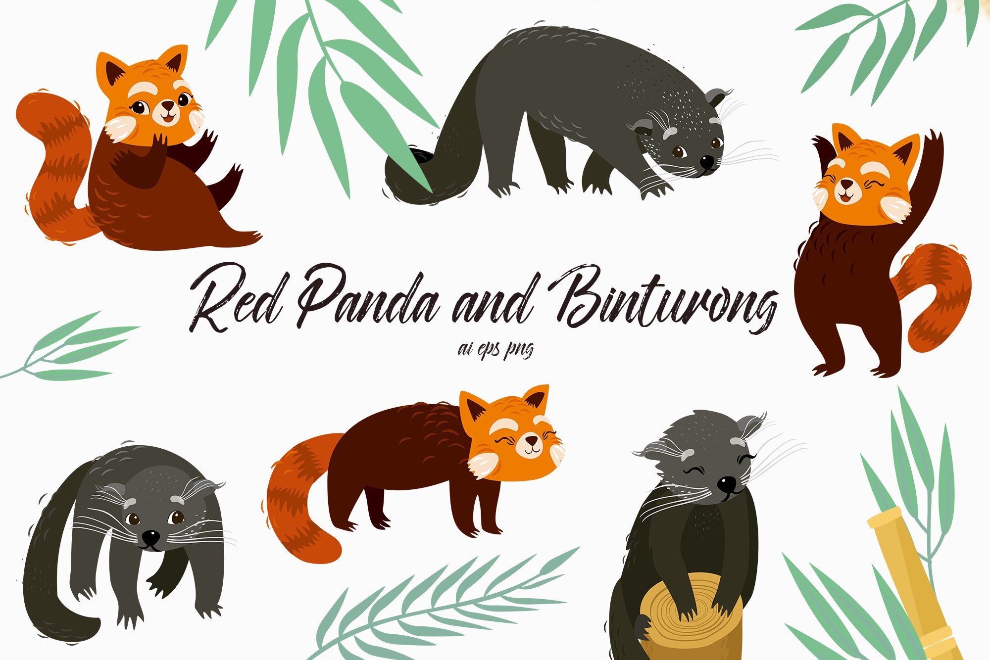 Cute Red Panda And Binturong. Pre Designed Vector Graphics Creative Market
