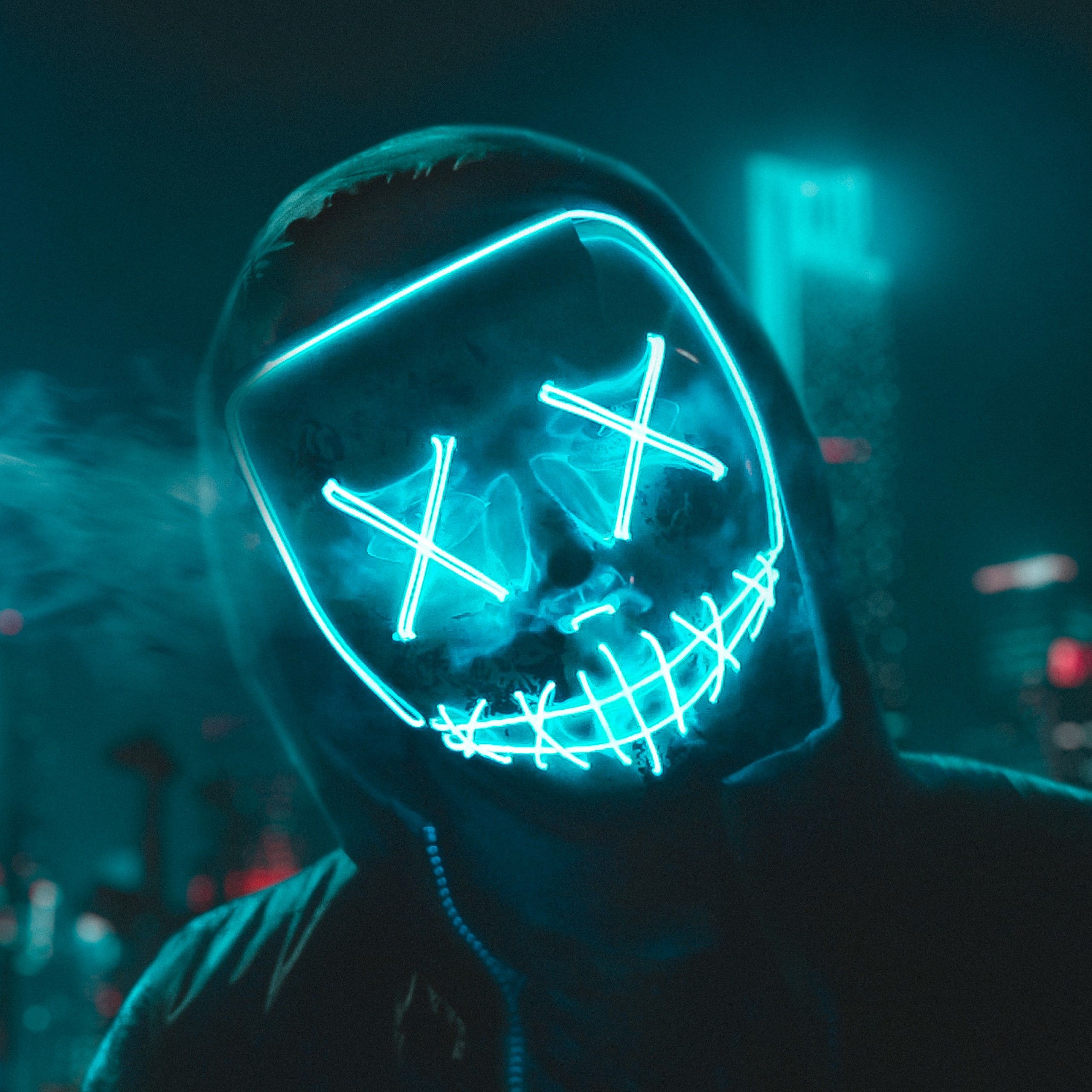 LED mask 4K Wallpaper, Neon, Urban, Photography