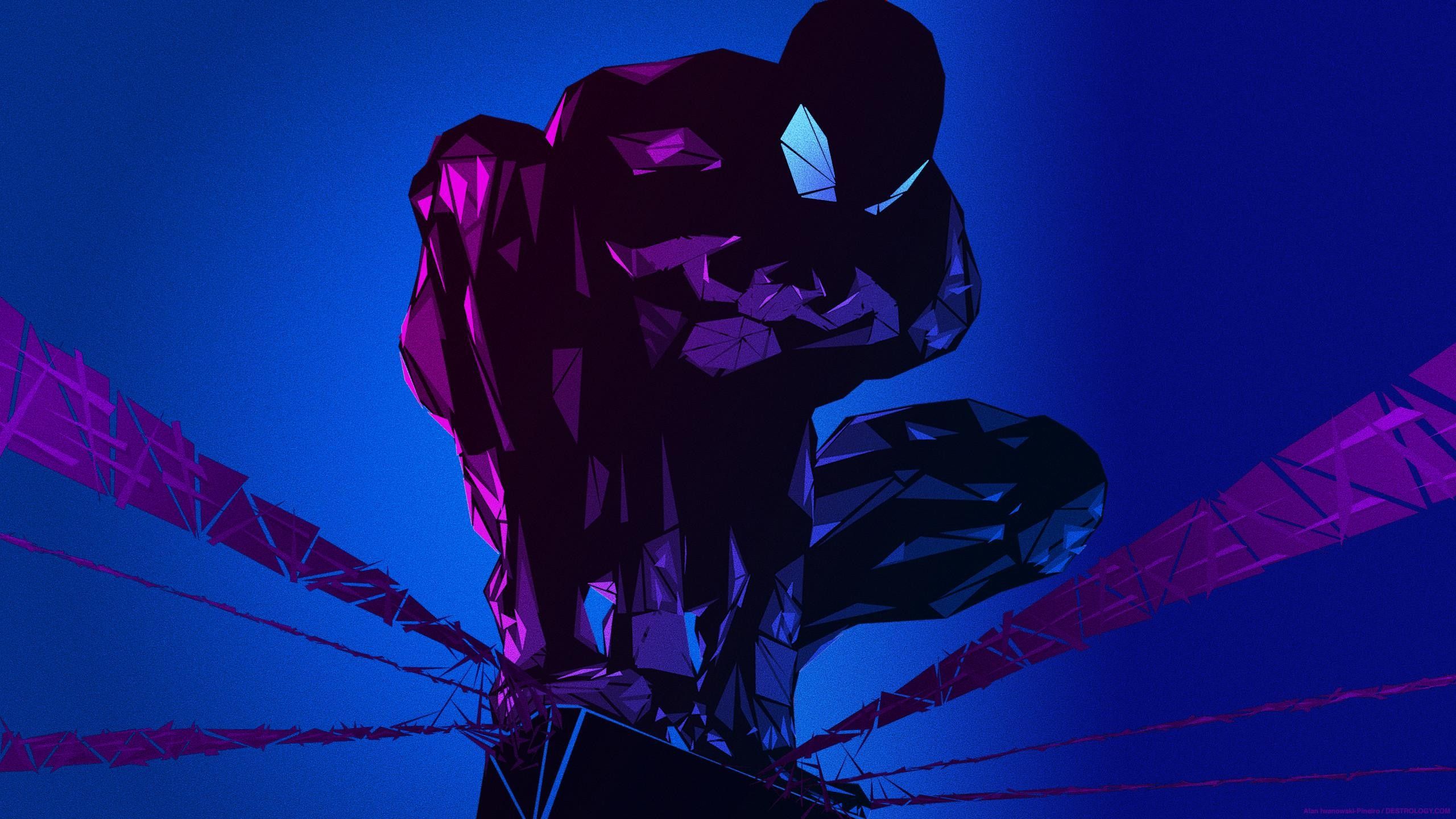 Wallpaper, illustration, blue, Marvel Comics, Spider Man, comics, darkness, screenshot, computer wallpaper 2560x1440
