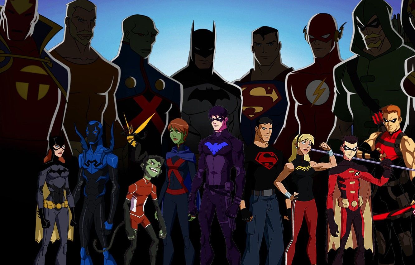 Wallpaper Wonder Woman, Batman, heroes, Robin, Superman, dc comics, Green Arrow, Flash, Aquaman, Nightwing, Martian Manhunter, Young Justice, Miss Martian, Superboy, Red Arrow, Blue Beetle image for desktop, section фильмы