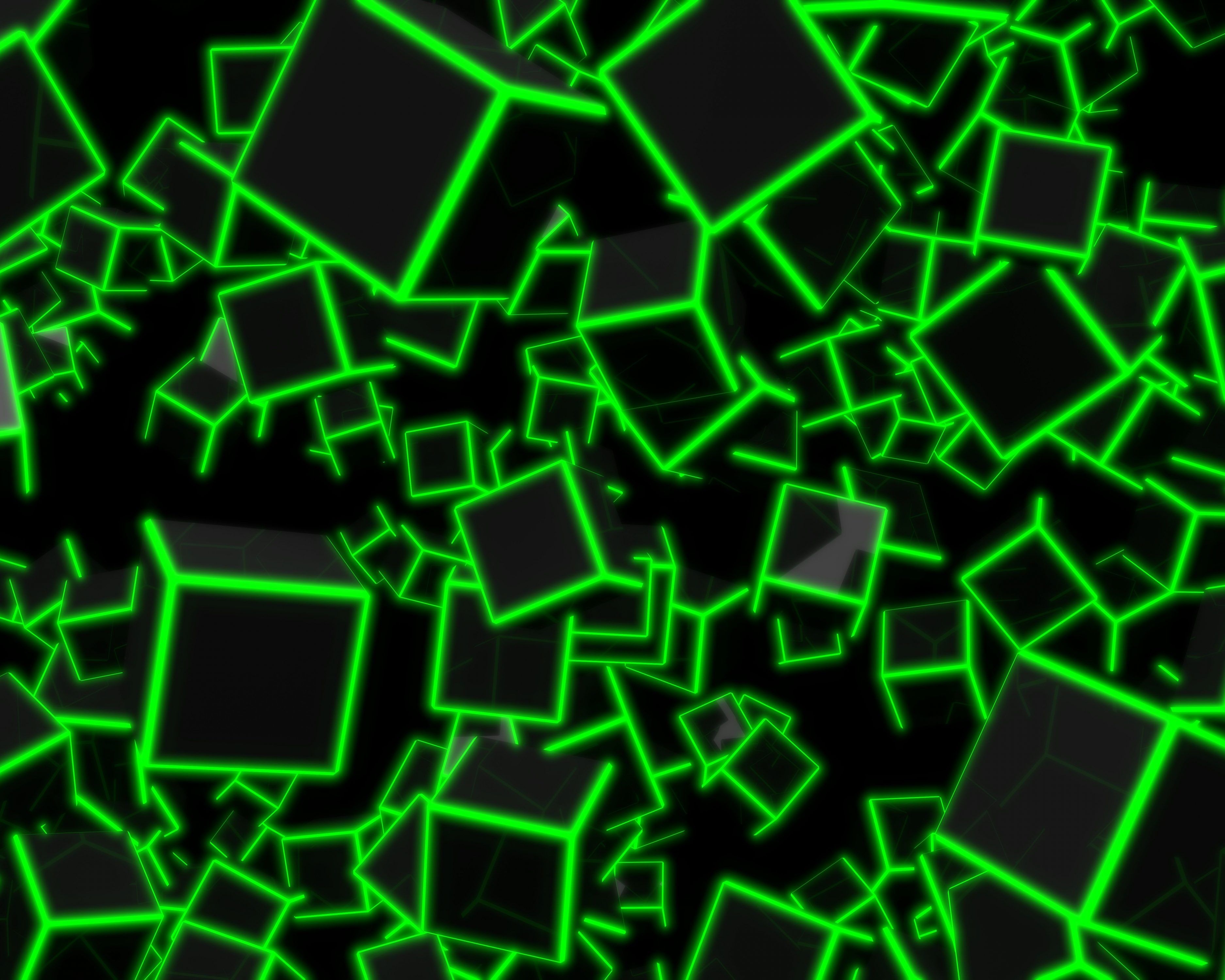 3D Green Neon Cubes 8K UHD Wallpaper