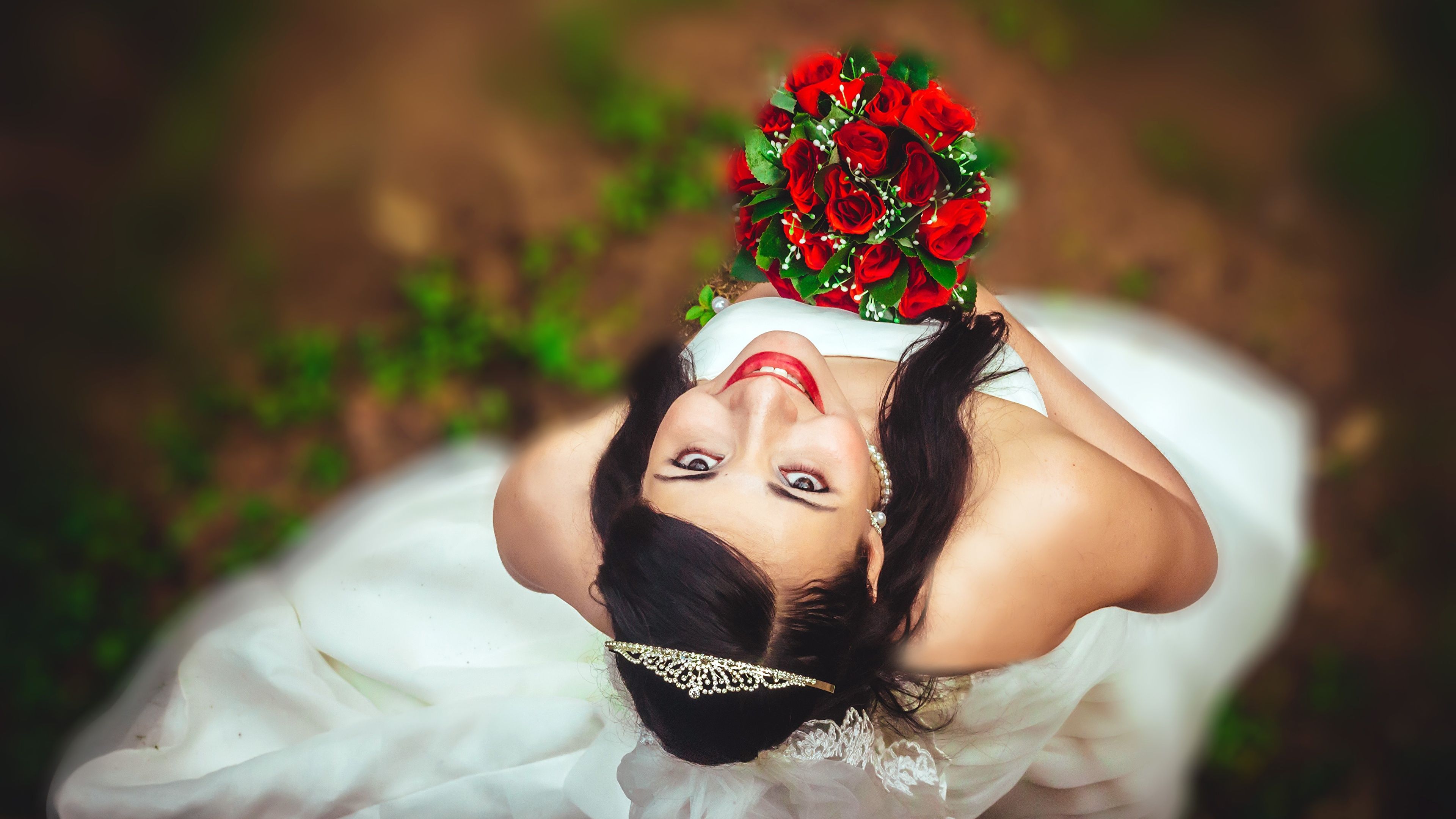 Desktop Wallpaper brides Wedding Brunette girl Smile 3840x2160