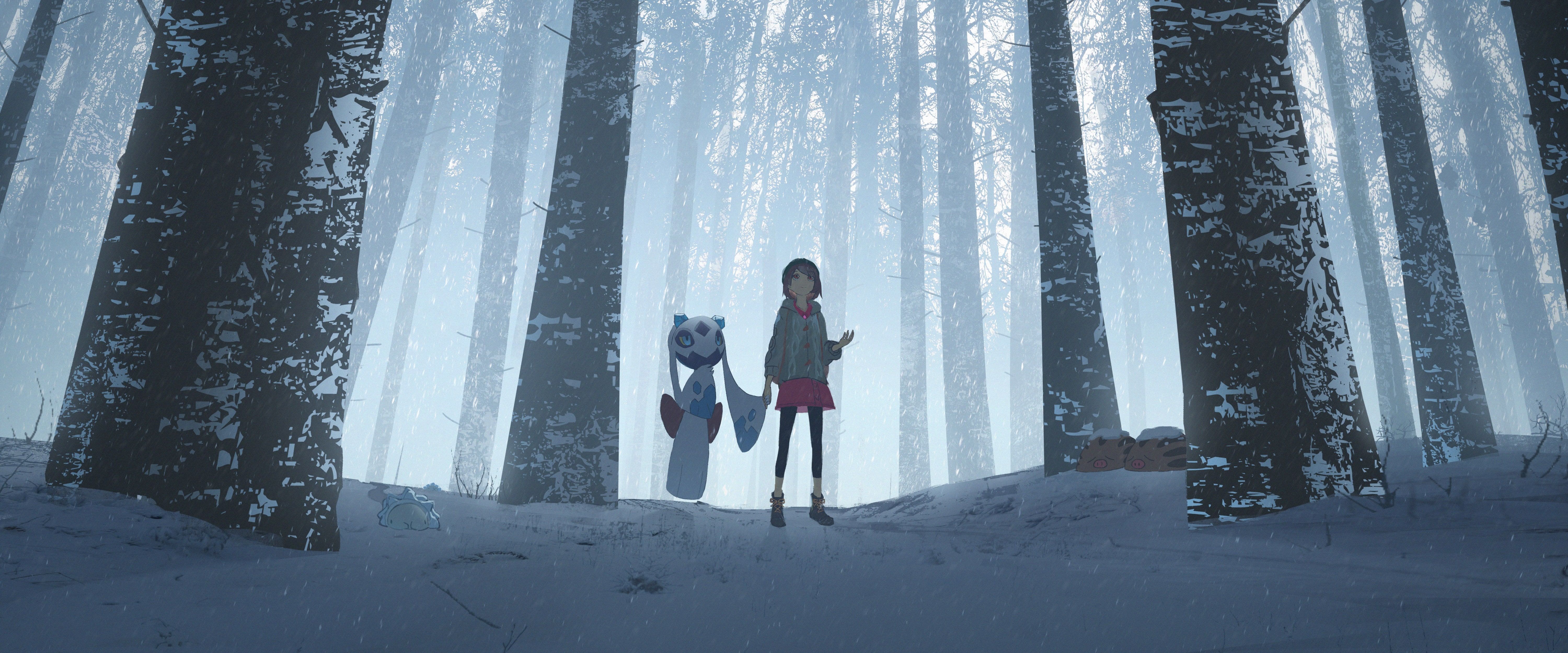 Wallpaper, anime girls, digital art, artwork, 2D, portrait, Low Angle 6000x2501