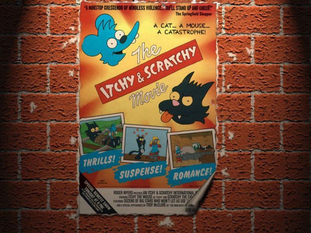 ichy scratchy movie poster brick wall wallpaper simpsons