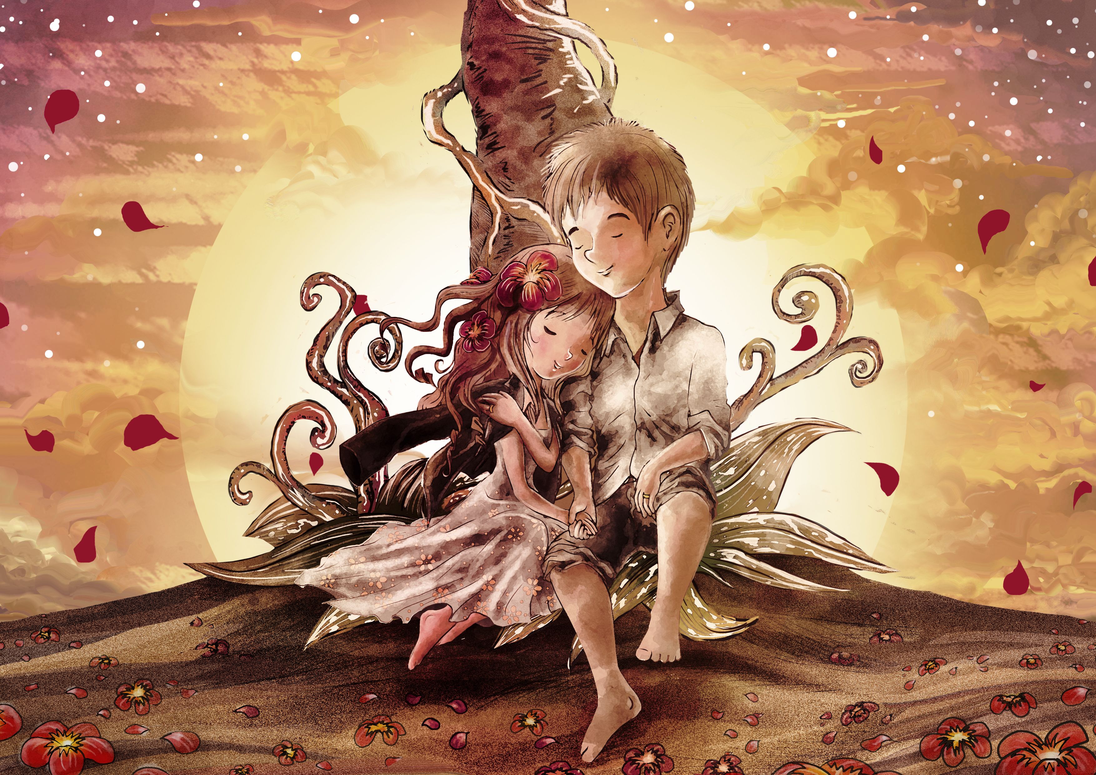 Artistic Boy Couple Girl Love Painting Romantic Wallpaper:3508x2480