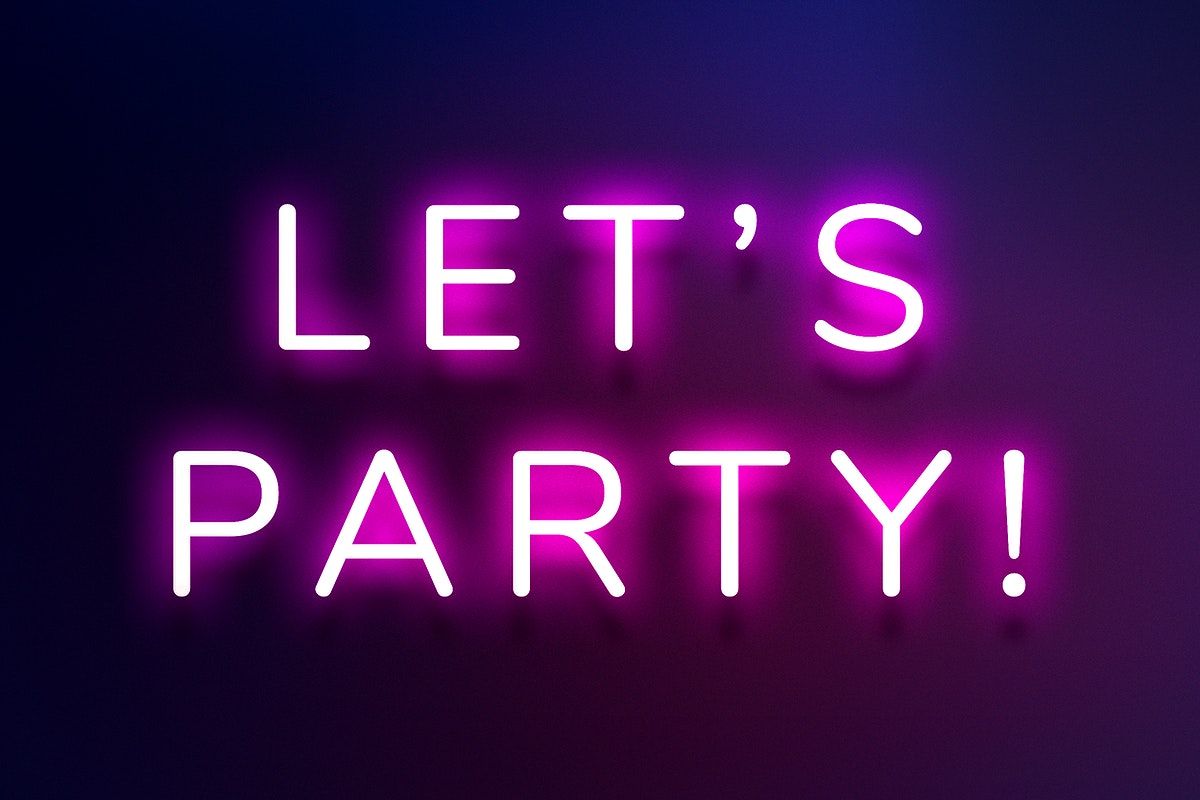 Glowing Let's party neon typography on a purple background. free image by rawpixel.com / Wit. Neon typography, Neon signs, Neon sign art