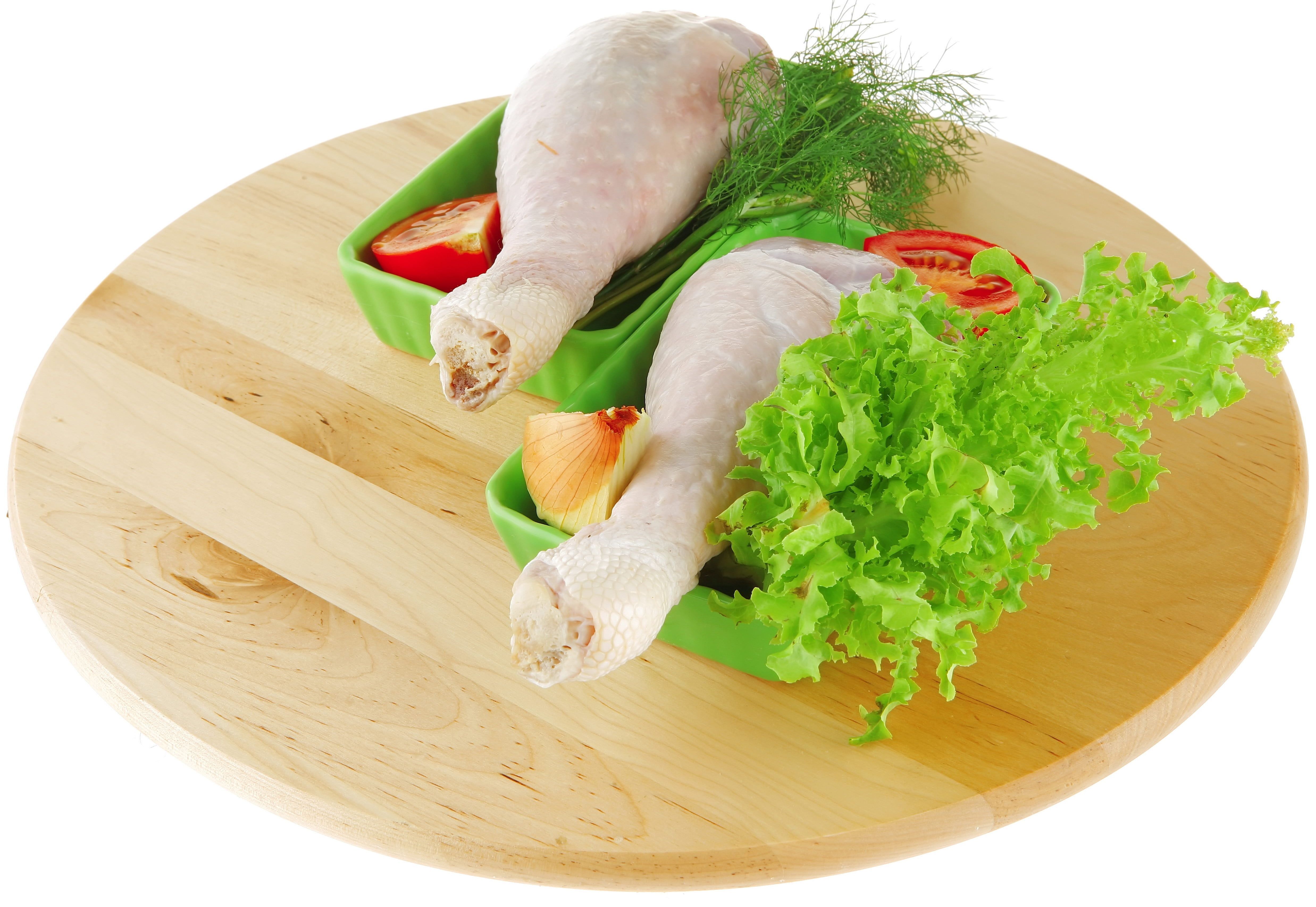 two raw chicken drumsticks chicken legs #meat #greens #vegetables small board white background K #wa. Food background wallpaper, Chicken drumsticks, Vegetables