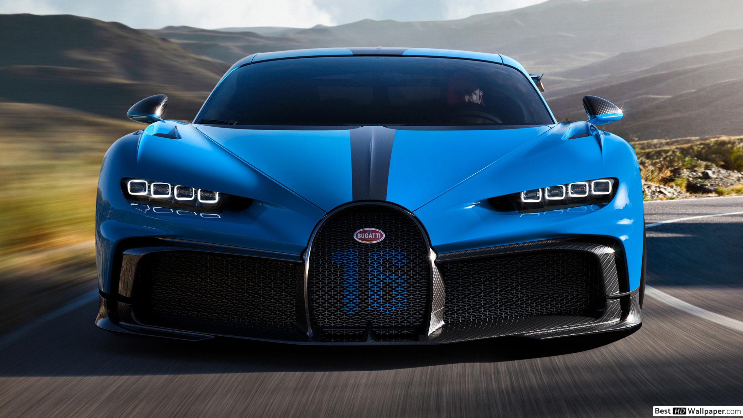 Blue Bugatti chiron front side view HD wallpaper download
