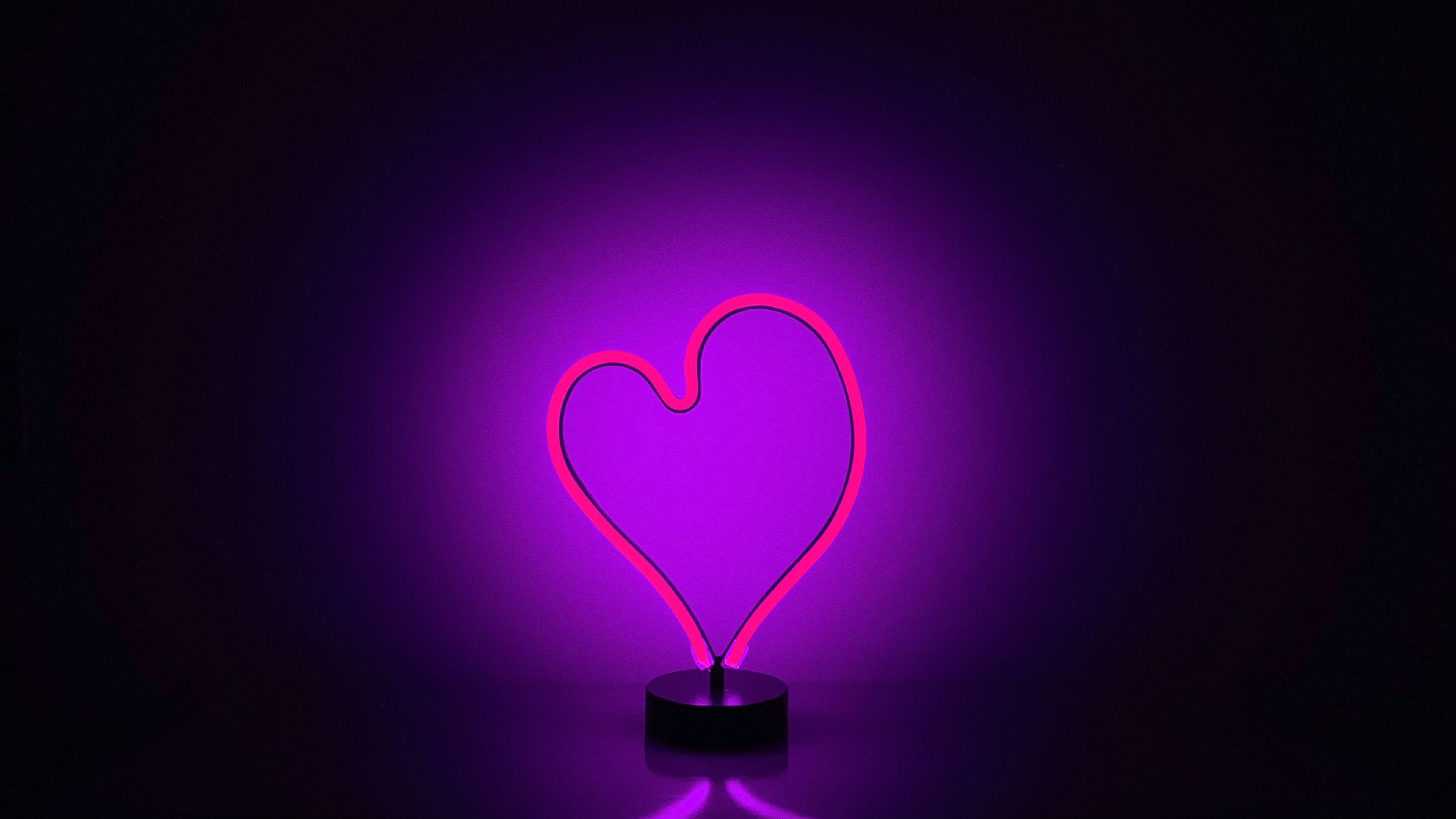 Download 3840x2160 wallpaper love, heart, neon, purple light, minimal, 4k, uhd 16: widescreen, 3840x2160 HD image, background, 4519