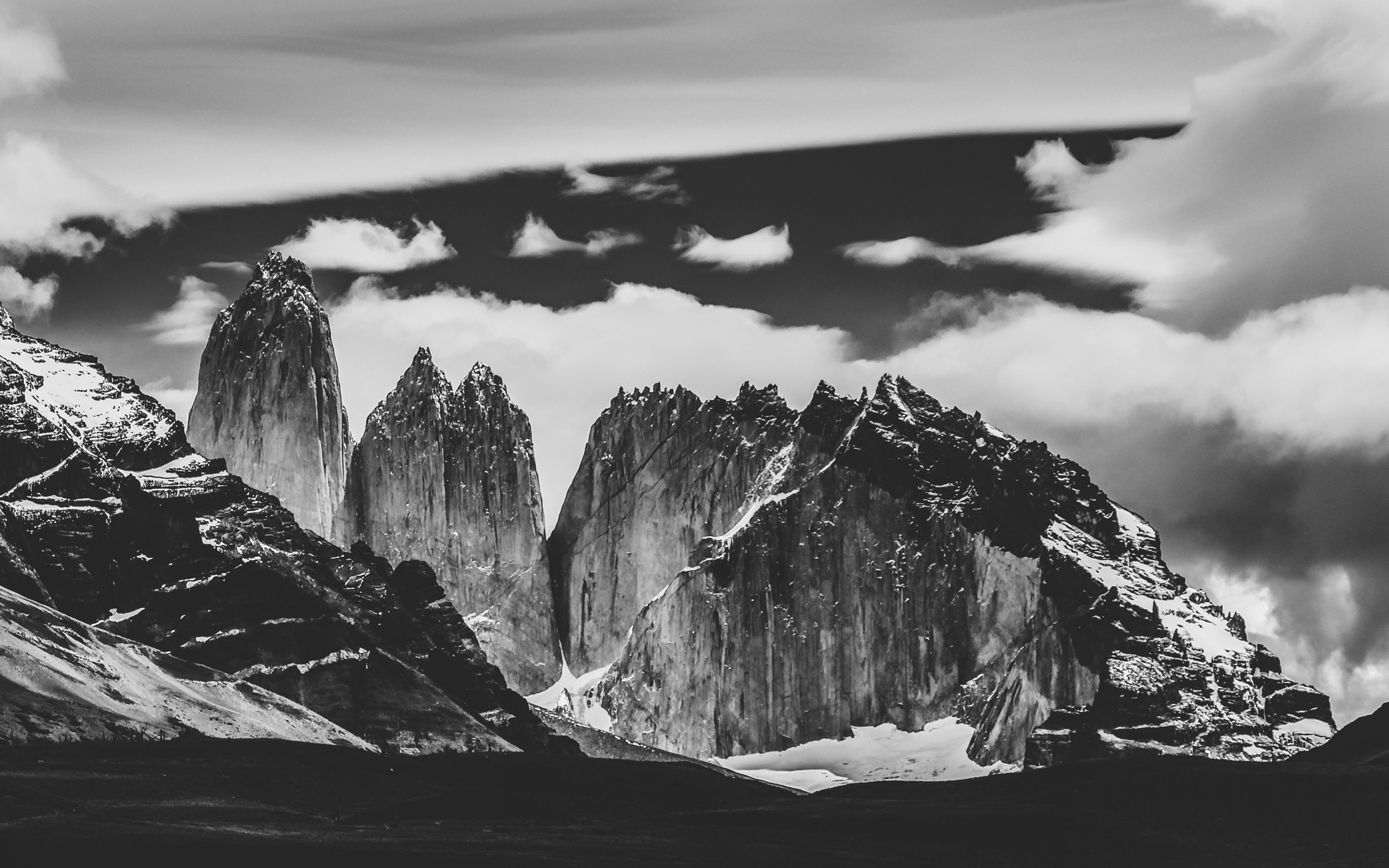 Torres Del Paine National Park, Mountains, Black And Black And White