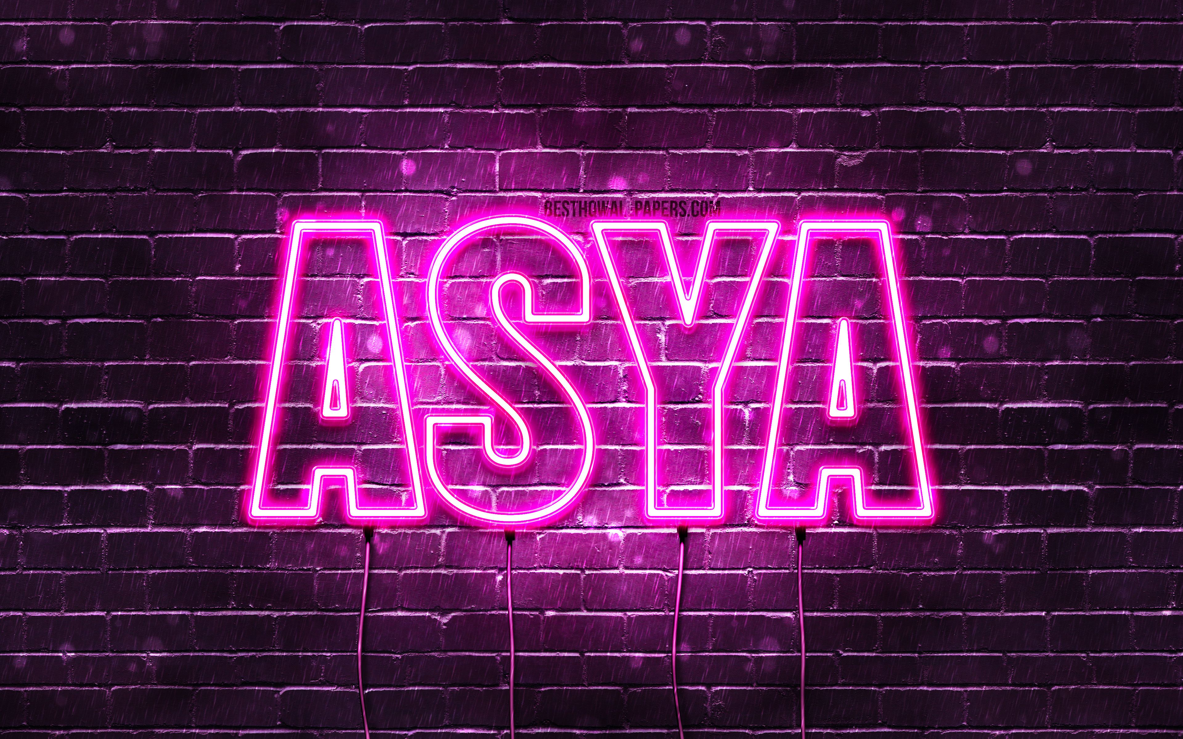 Download wallpaper Asya, 4k, wallpaper with names, female names, Asya name, purple neon lights, Happy Birthday Asya, popular turkish female names, picture with Asya name for desktop with resolution 3840x2400. High Quality
