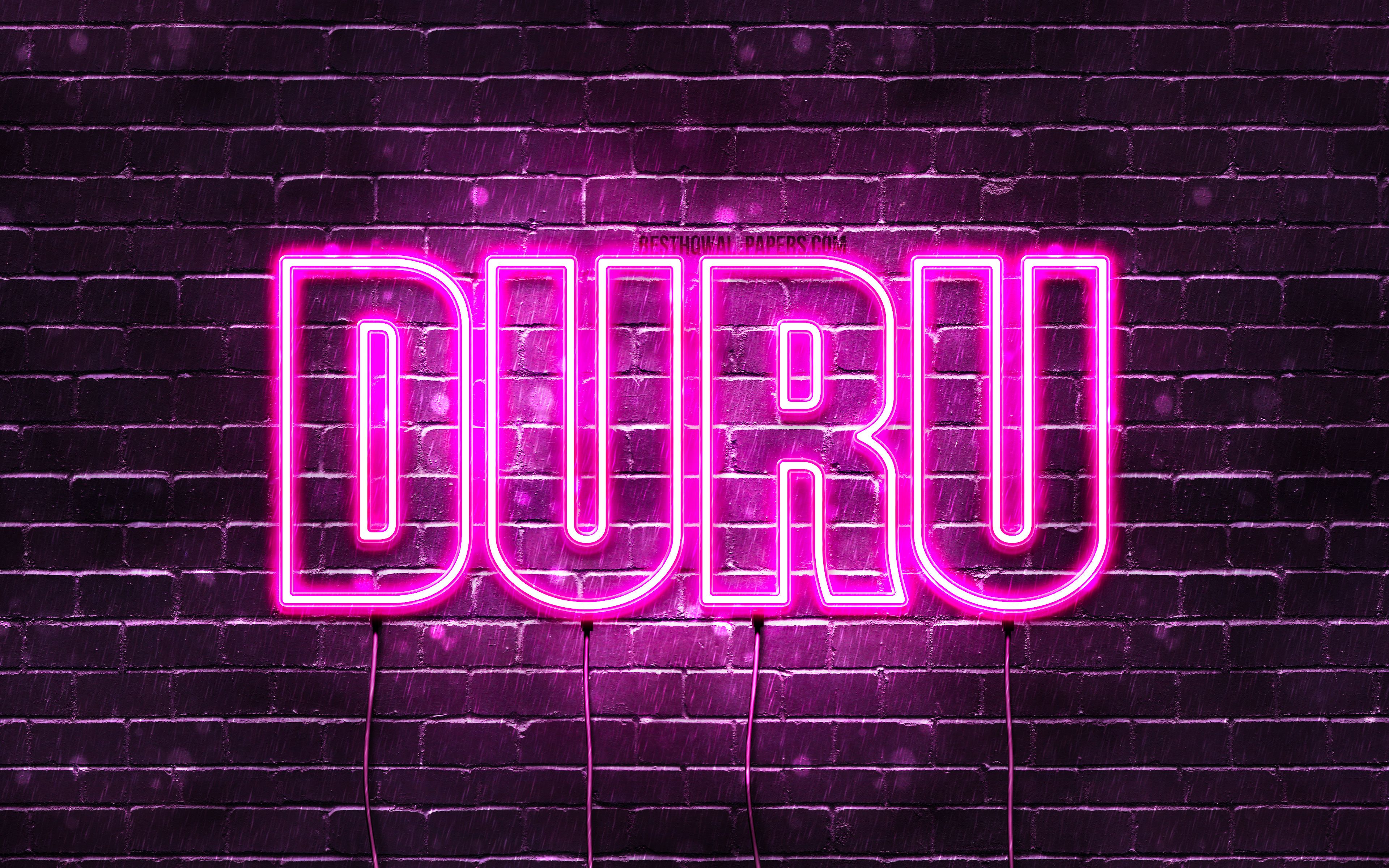 Download wallpaper Duru, 4k, wallpaper with names, female names, Duru name, purple neon lights, Happy Birthday Duru, popular turkish female names, picture with Duru name for desktop with resolution 3840x2400. High Quality