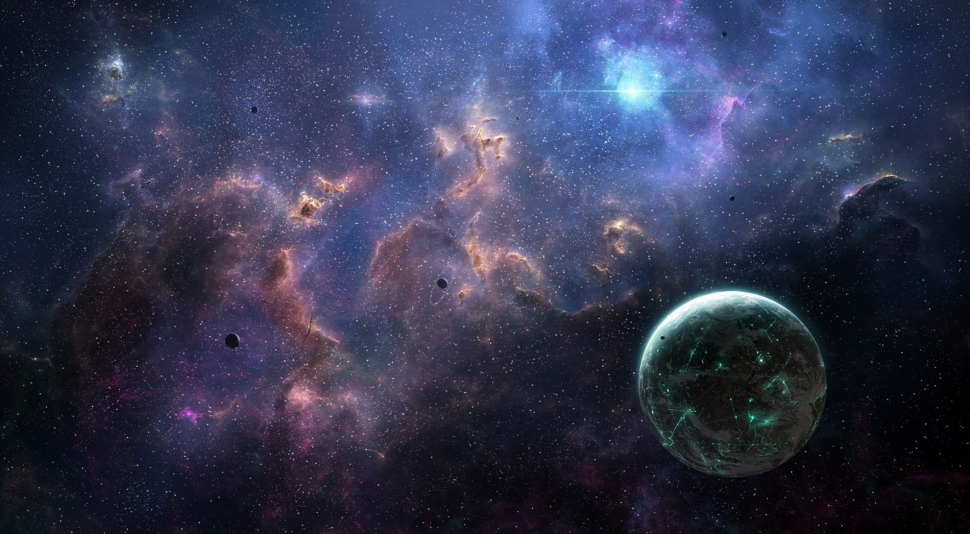 Download 1960x1080 Galaxy, Planet, Space, Nebula, Stars, Lights Wallpaper