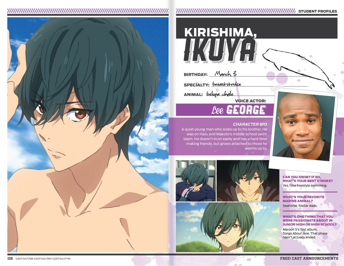 Funimation Kirishima -Haru & Makoto's junior high teammate -aloof and tsundere -has a hidden sensitive side -feels left behind by his brother in junior high -left for America with