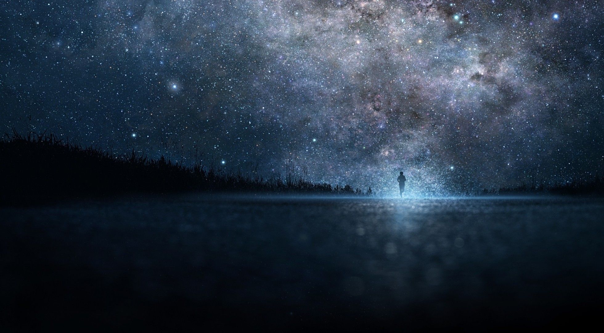 Download 1960x1080 Stars, Night, Field, Men, Digital Art, Artwork Wallpaper