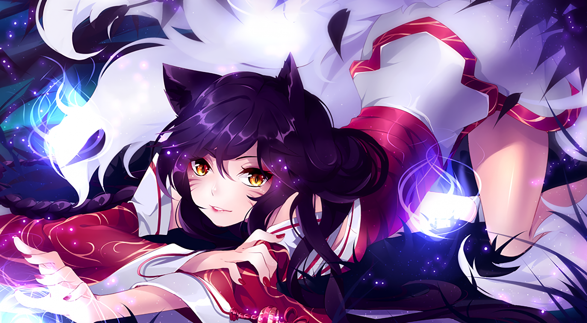 Download 1960x1080 Ahri, Fox Girl, League Of Legends, Anime Style, Animal Ears Wallpaper