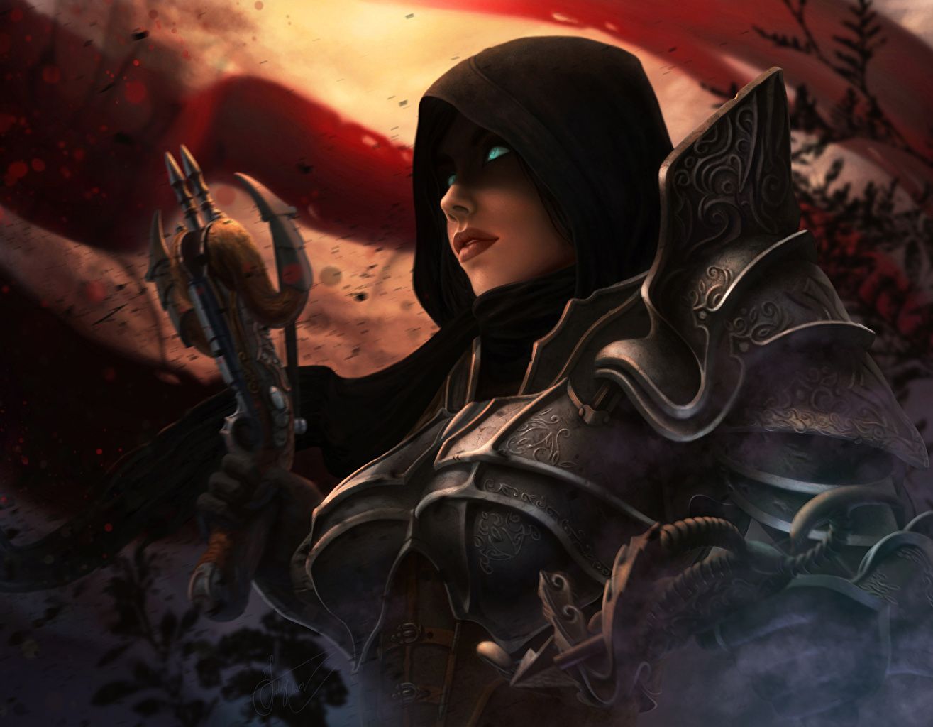 Desktop Wallpaper Diablo III Armor Crossbow Hunter female Fantasy