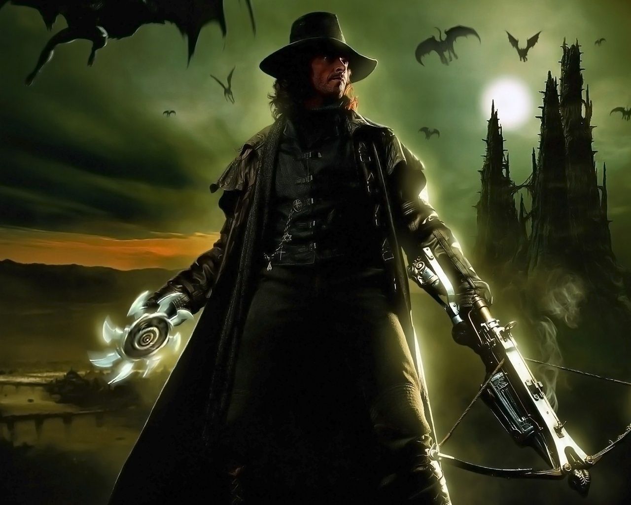 Van Helsing hunter cloak hat disk crossbow wallpaper desktop background