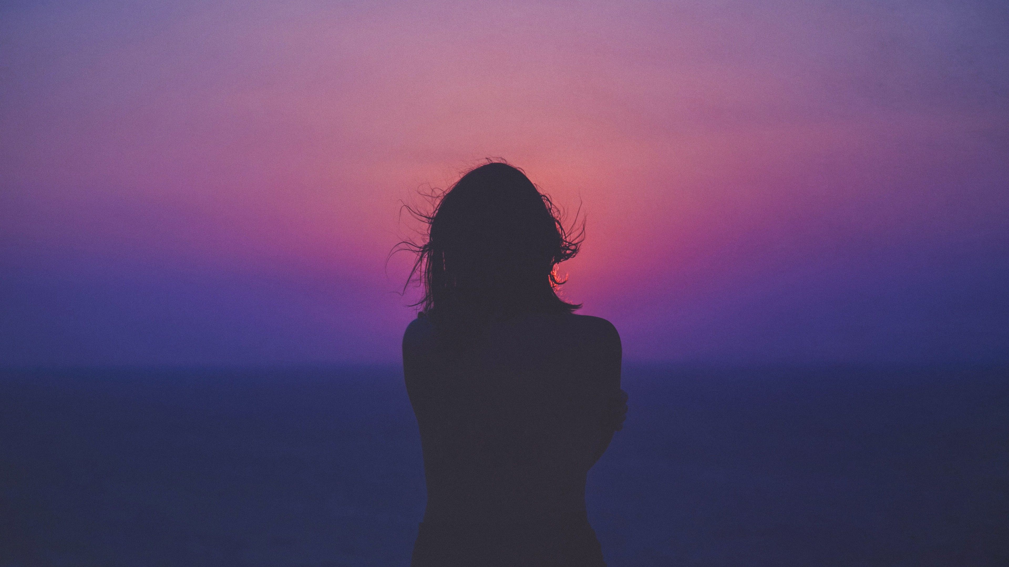 Girl With Background Of Purple Sunset 4K HD Purple Wallpaper